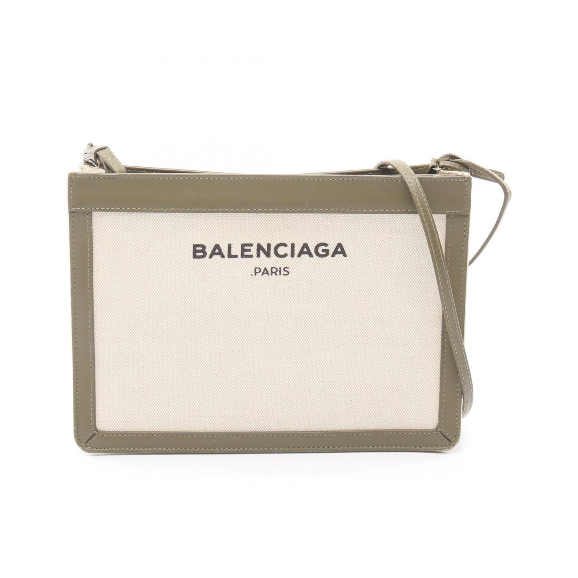 Balenciaga Khaki White Canvas Leather Handbag Pochette Shoulder Bag (Pre-Owned)