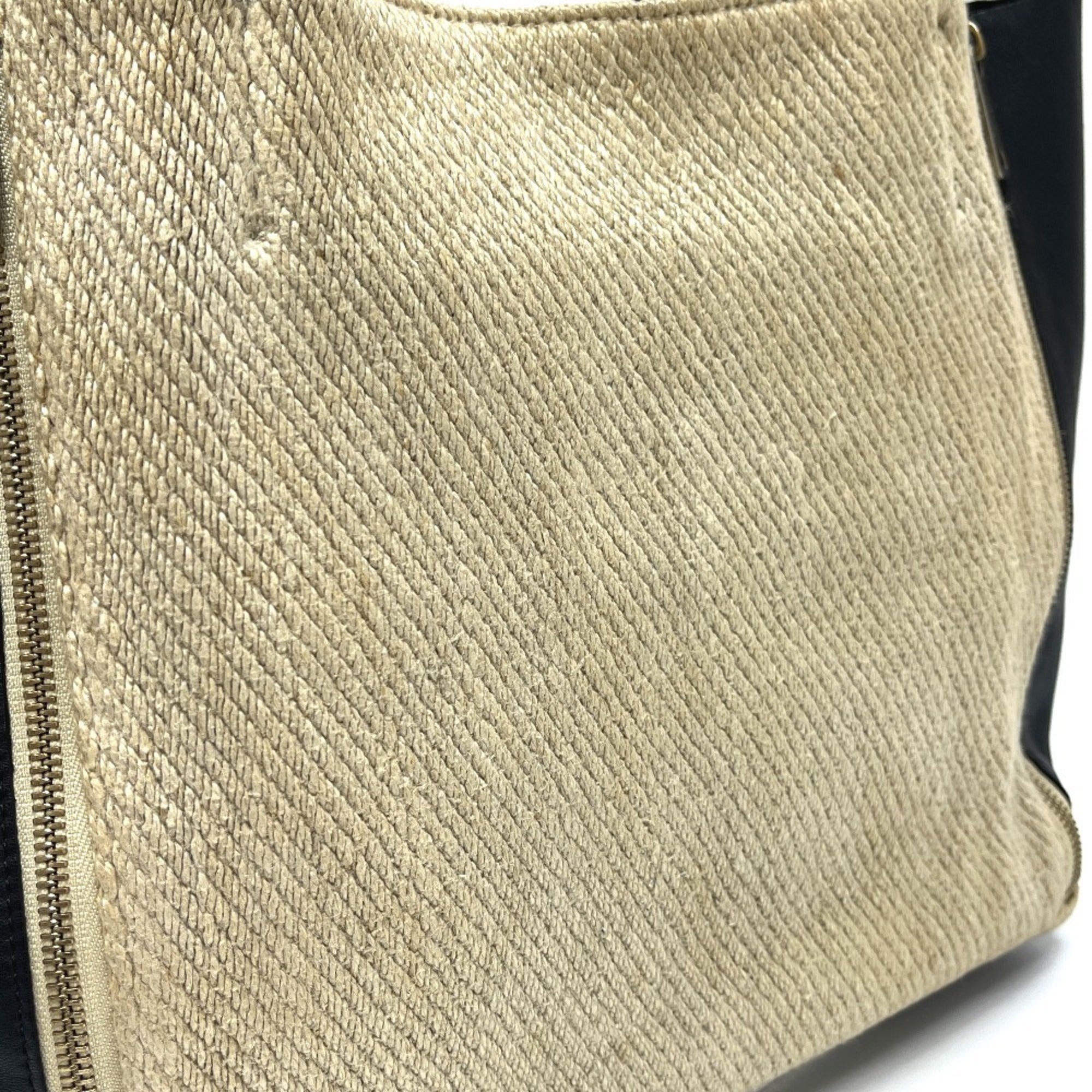 Celine Beige Black Hemp Leather Handbag Tote Bag (Pre-Owned)