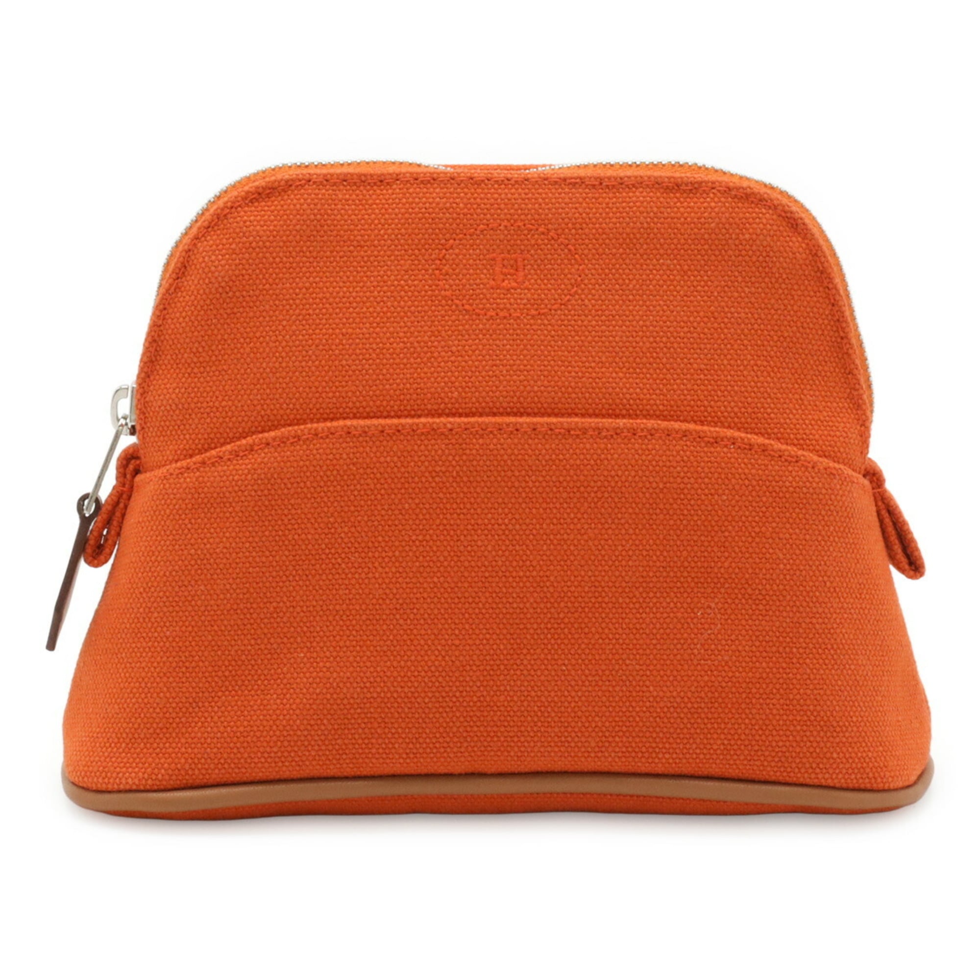 Hermes Natural Orange Cotton Canvas Leather Handbag (Pre-Owned)