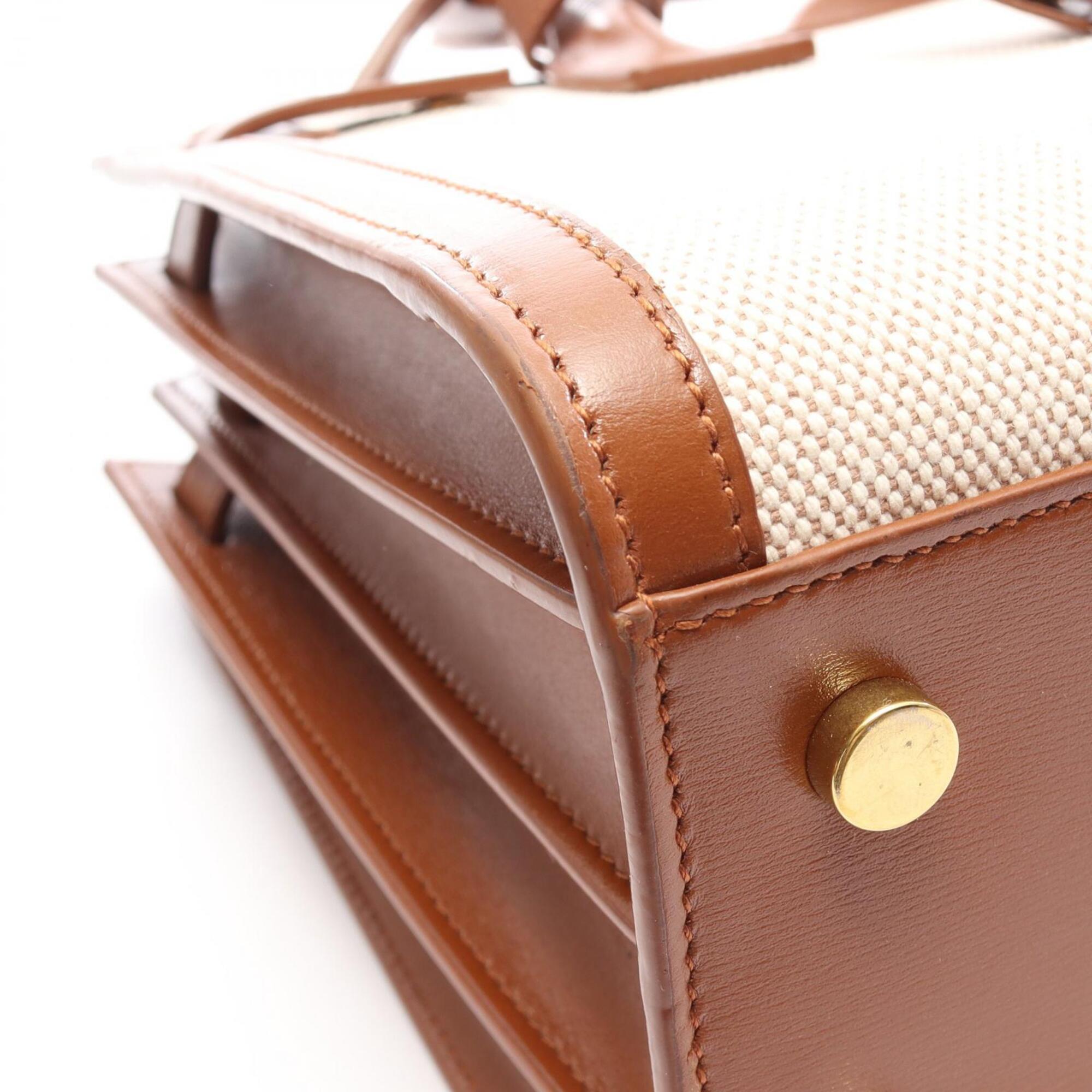 Saint Laurent Brown Ivory Canvas Leather Handbag (Pre-Owned)