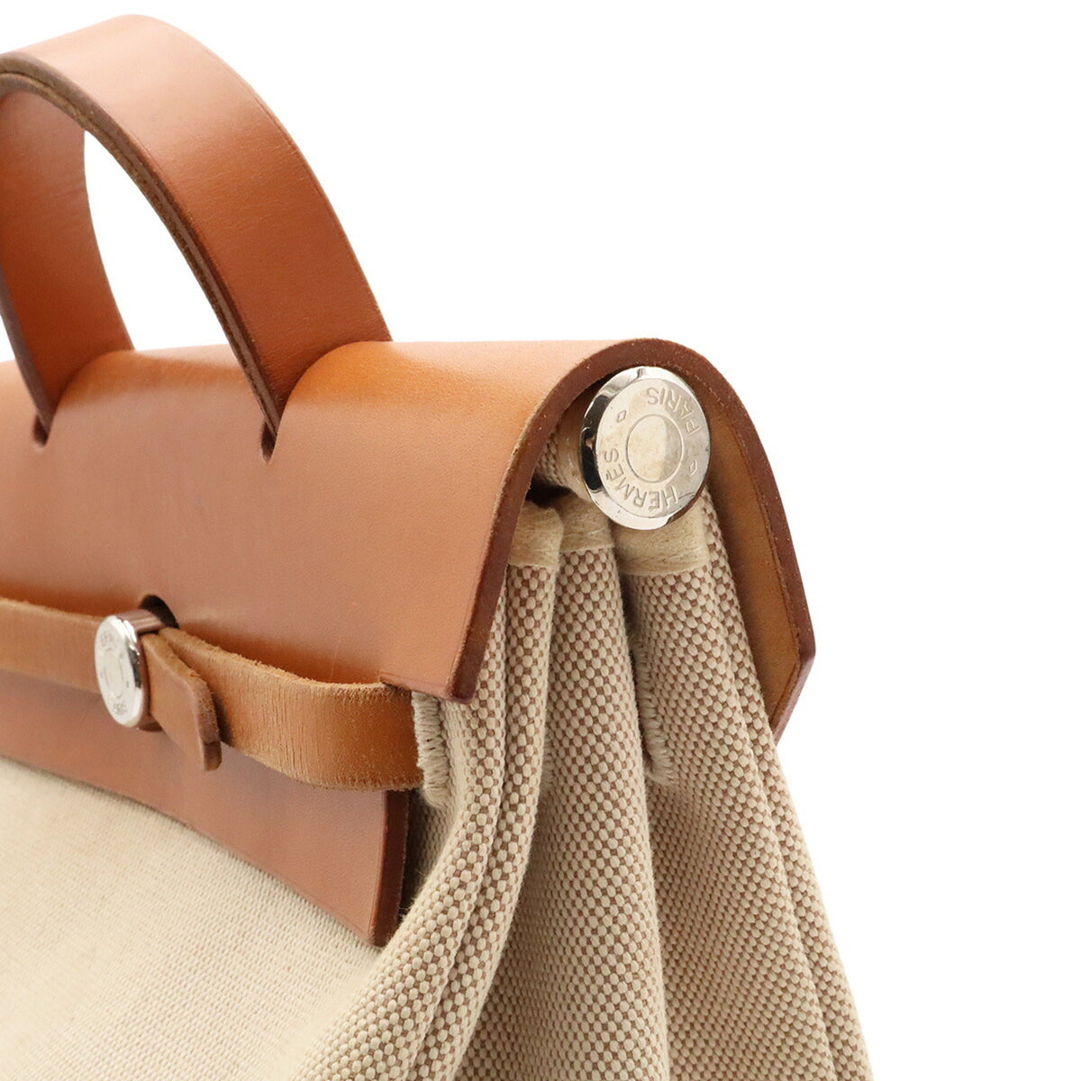 Hermes Her Bag Light Brown Natural Toile H Leather Backpack (Pre-Owned)