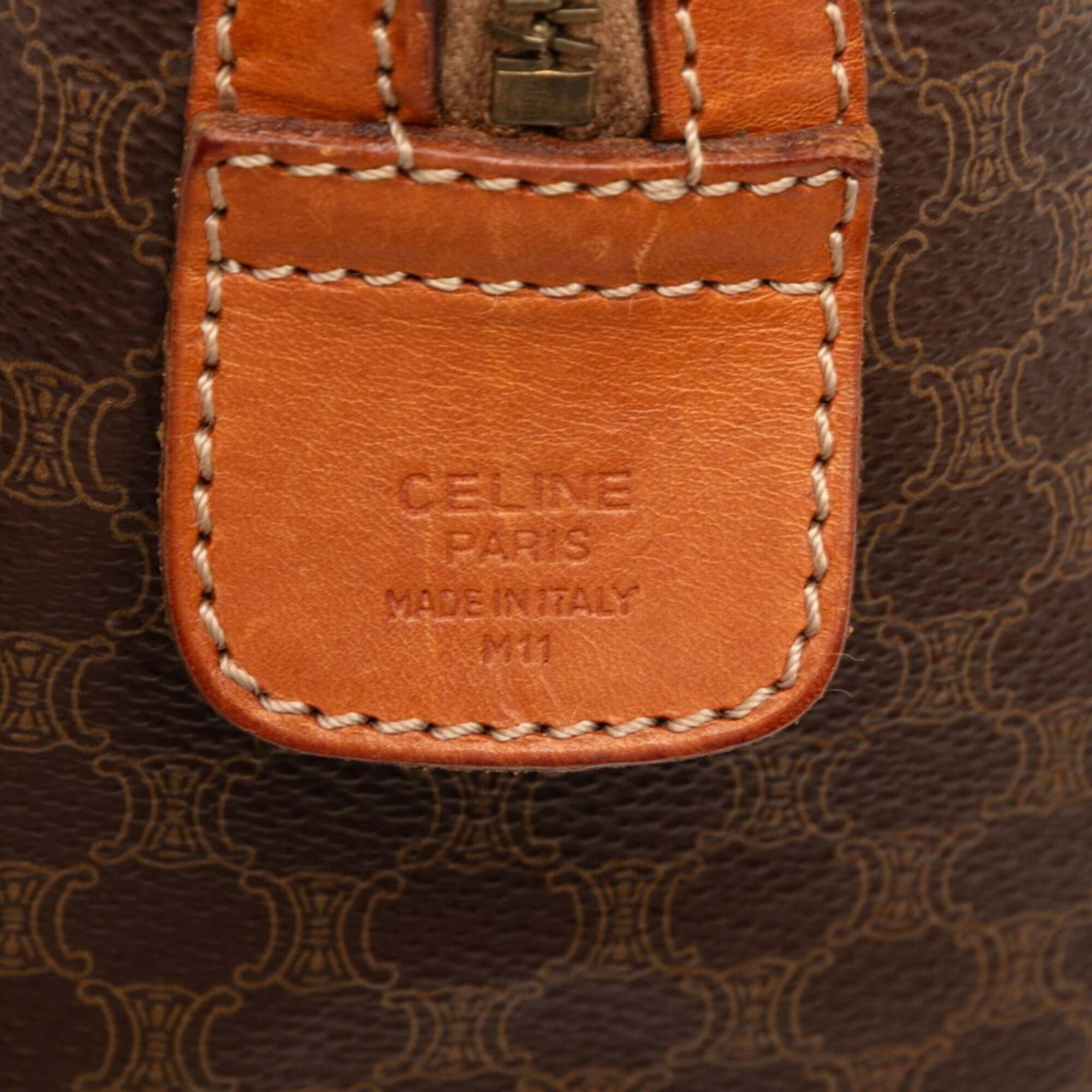Celine Macadam Brown Leather Boston Bag Handbag (Pre-Owned)