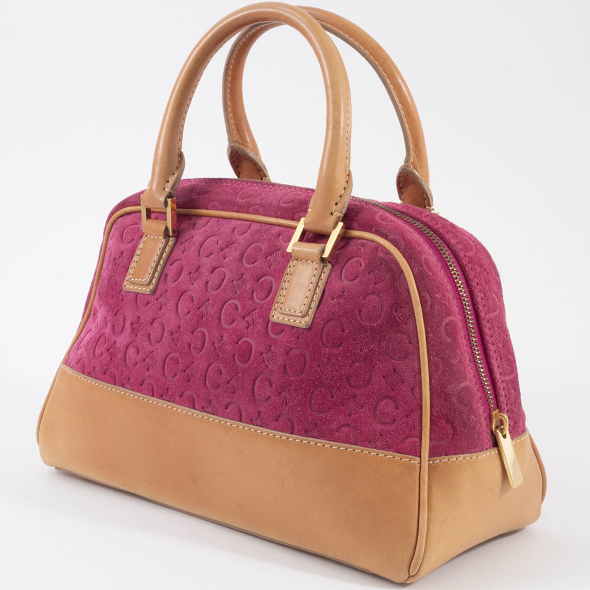 Celine Macadam Camel Purple Suede Leather Handbag (Pre-Owned)