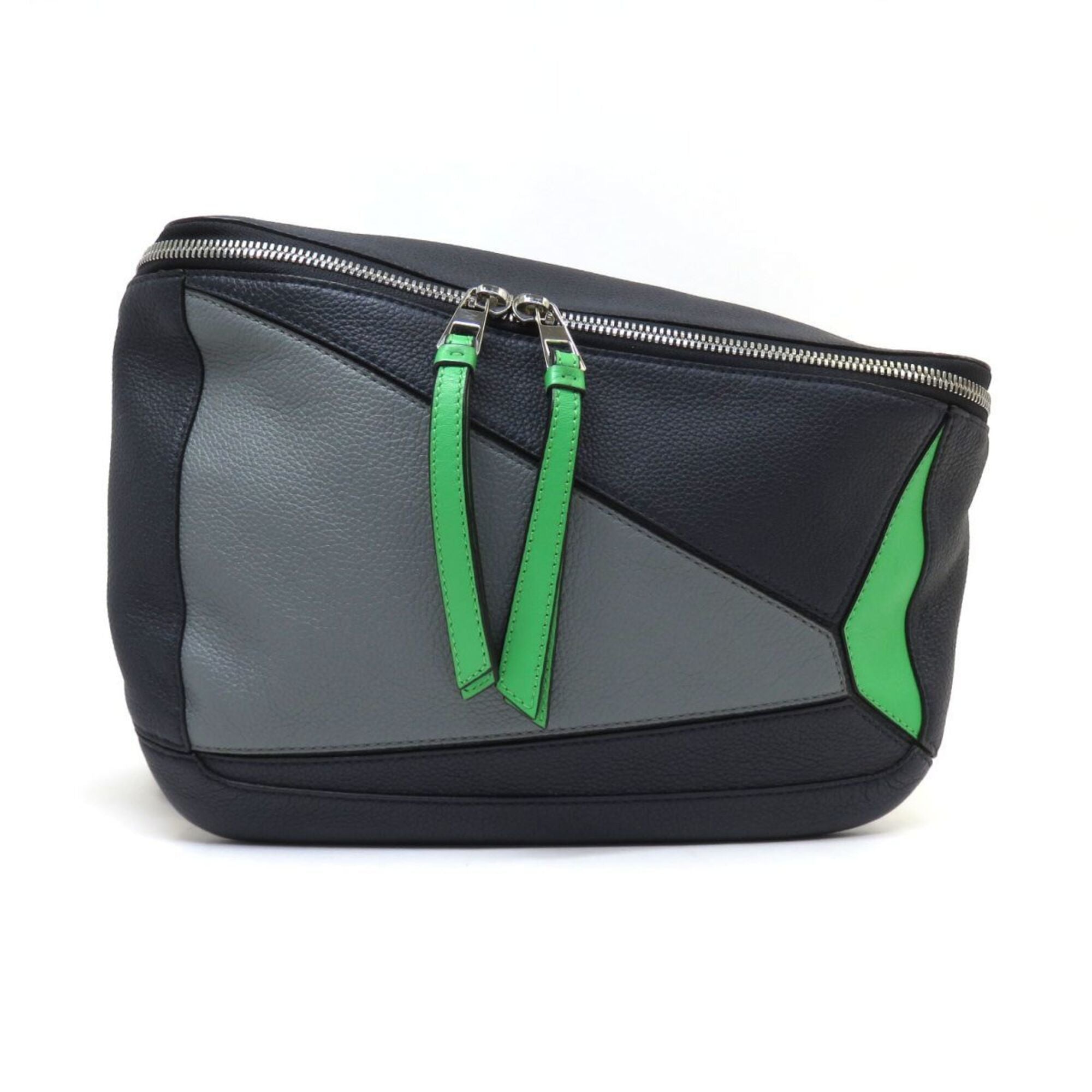 Loewe Gray Light Green Navy Leather Fanny Pack Sling Bag (Pre-Owned)