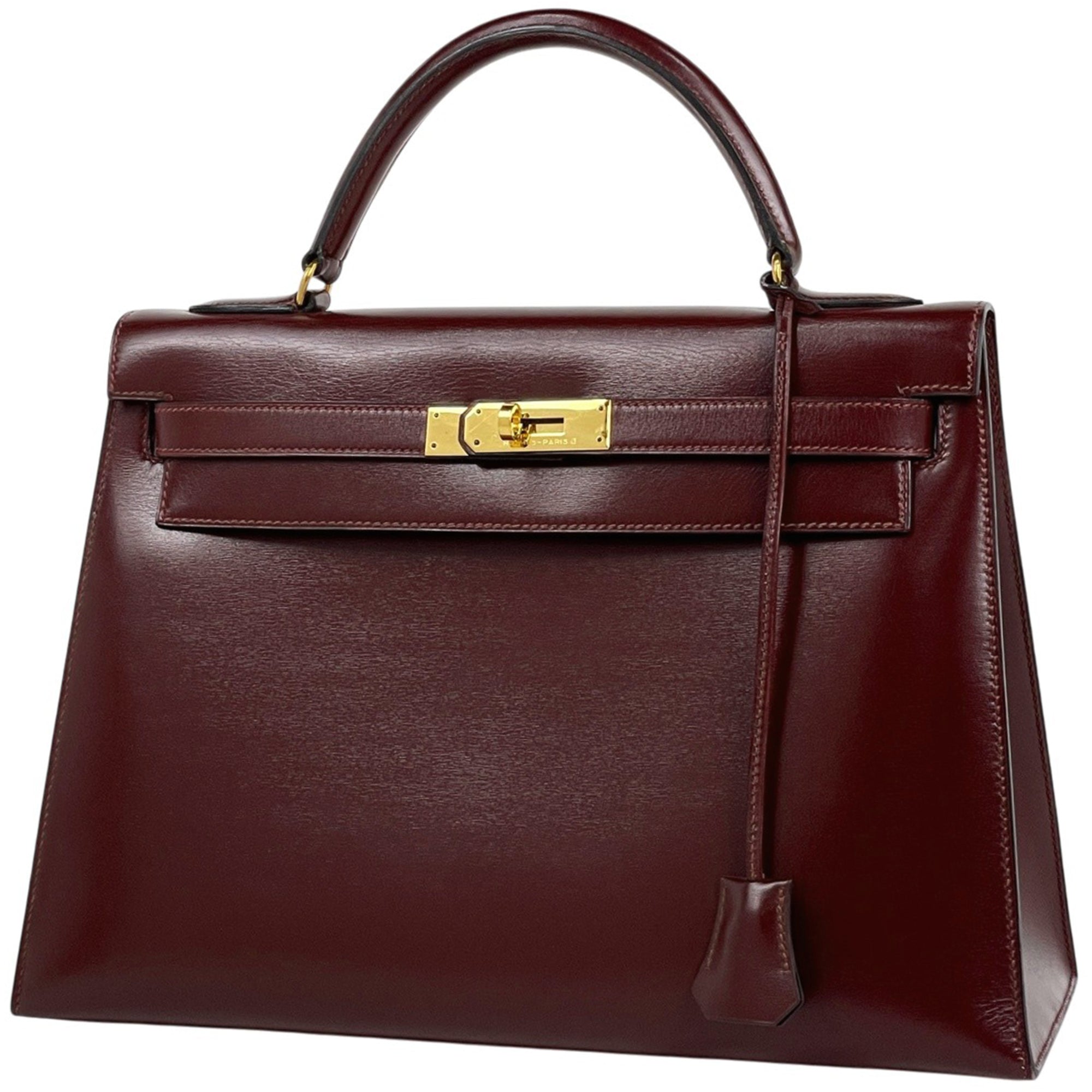 Hermes Kelly Rouge H Box Calf Leather Handbag (Pre-Owned)