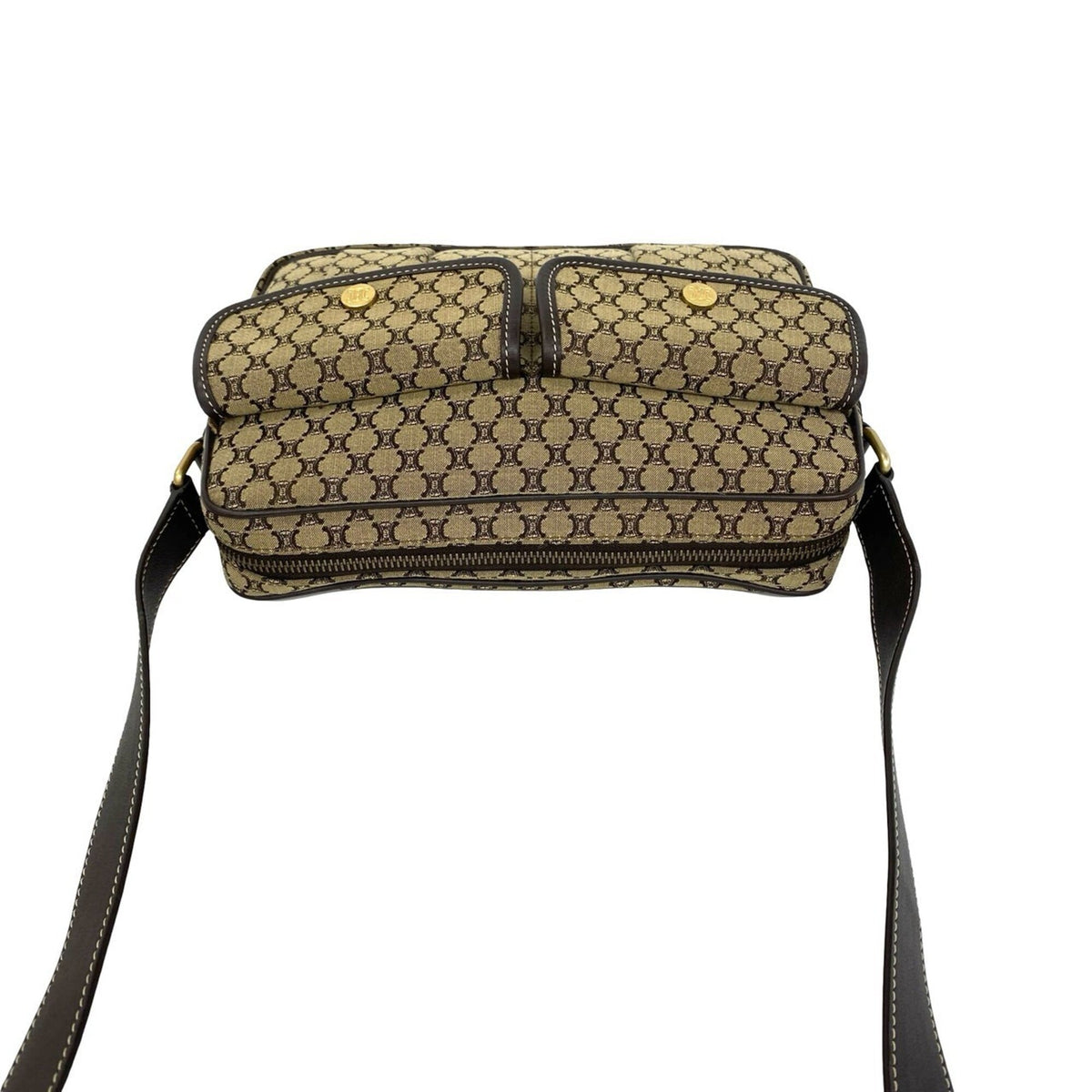Celine Beige Brown Canvas Leather Pochette Shoulder Bag (Pre-Owned)