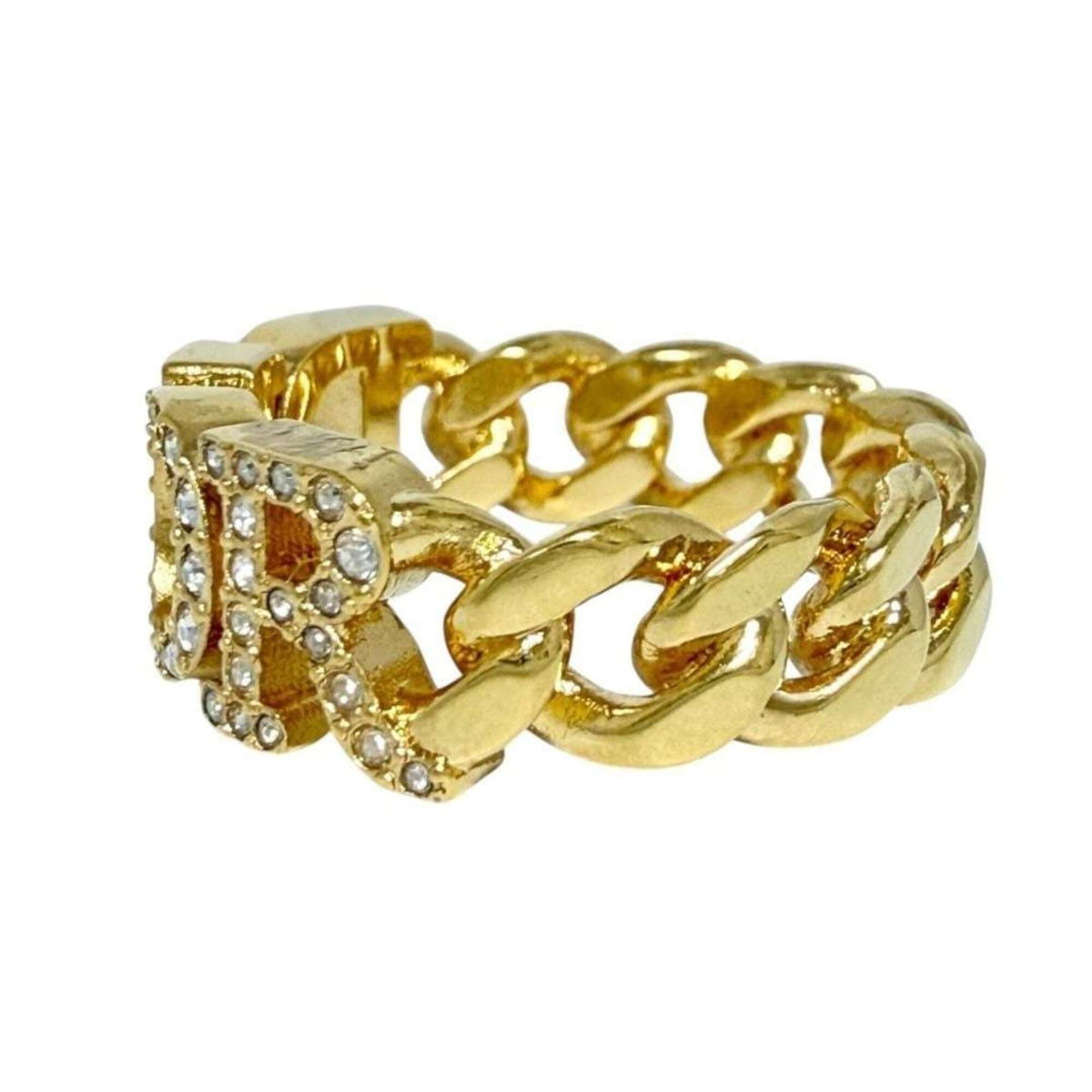 Christian Dior Metal Rhinestone Band Ring (Pre-Owned)
