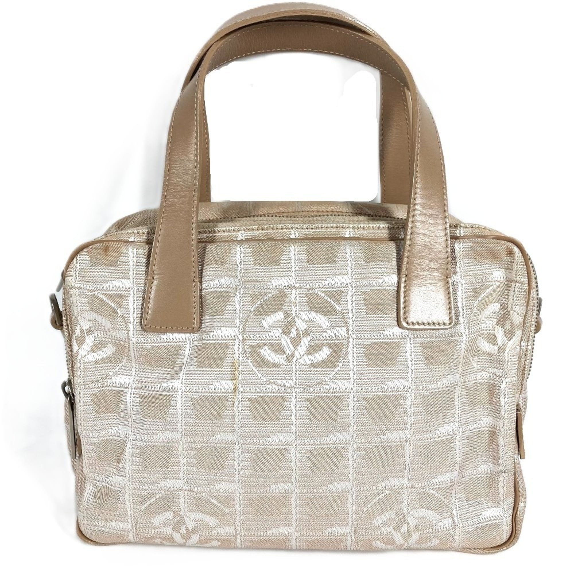 Chanel Beige Nylon Leather Handbag Tote Bag (Pre-Owned)