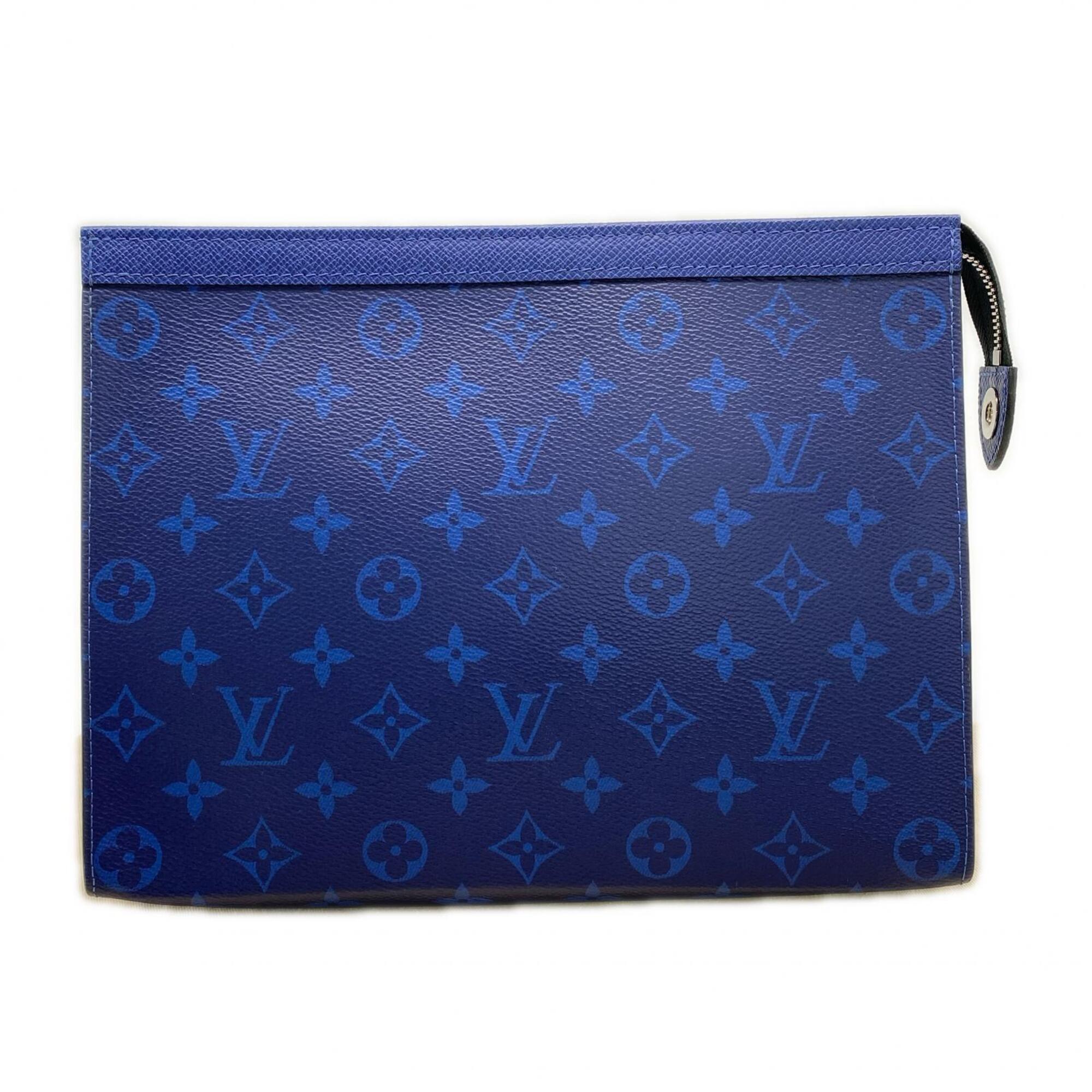 Louis Vuitton Taigarama Blue Coated Canvas Leather Clutch Bag Pochette (Pre-Owned)