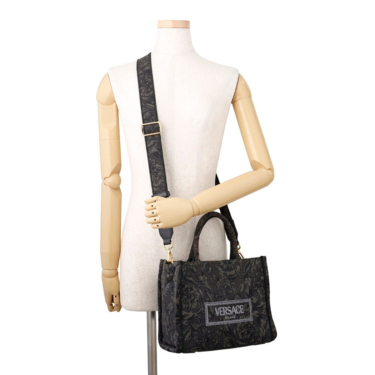 Versace Black Gray Canvas Handbag Shoulder Bag (Pre-Owned)