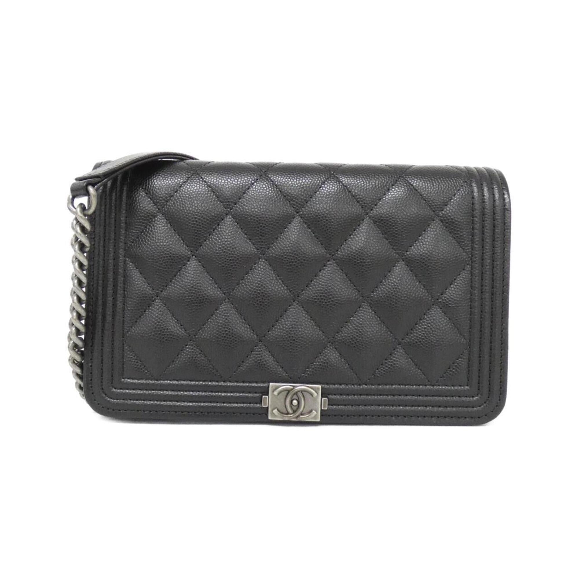 Chanel Black Grained Calfskin Chain/Shoulder Wallet (Pre-Owned)