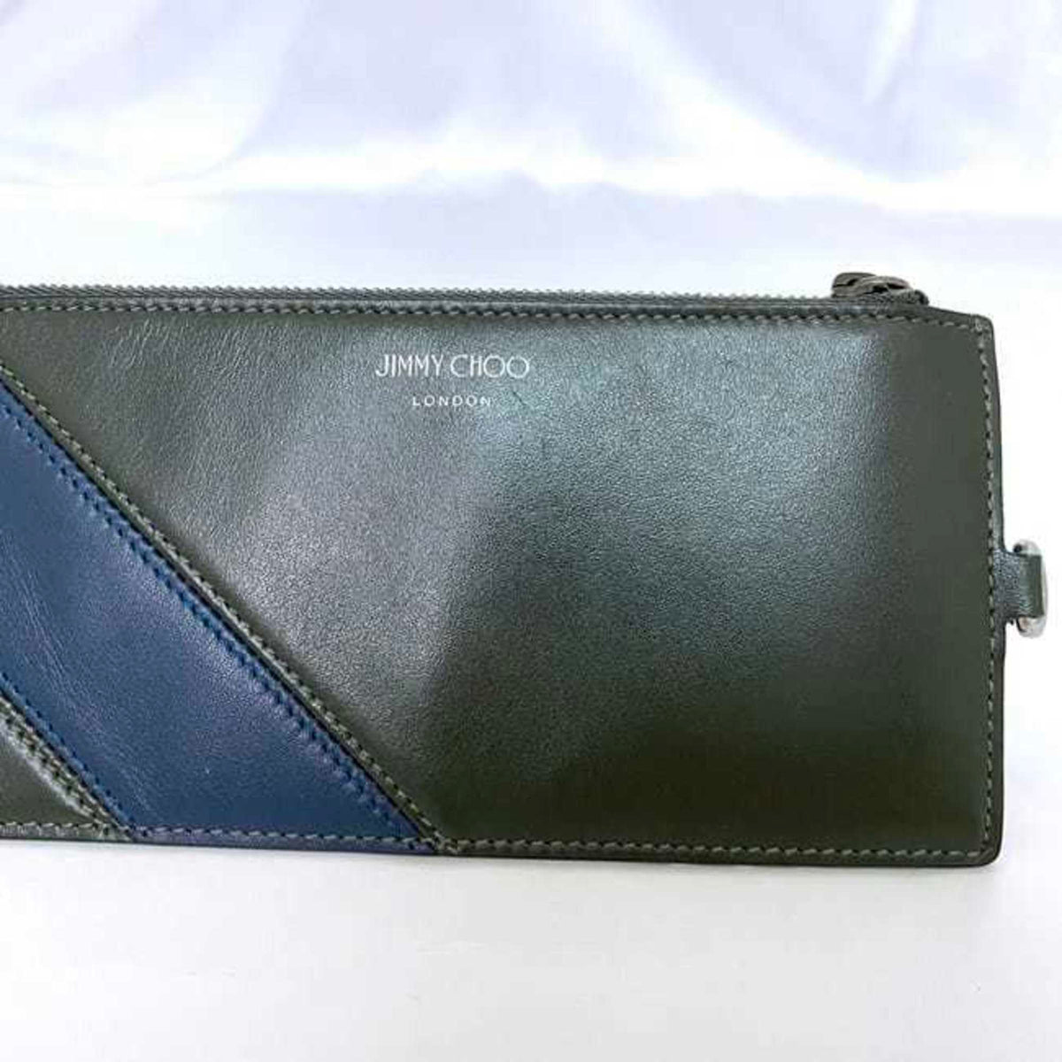 Jimmy Choo Khaki Navy Leather Coin Purse/Coin Case (Pre-Owned)