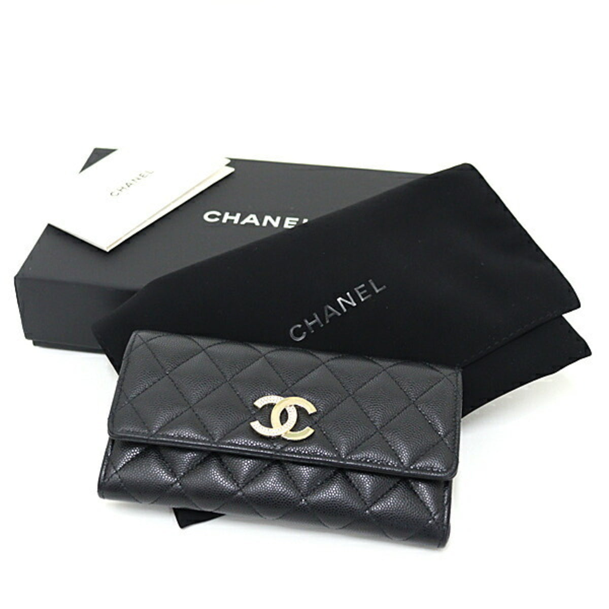 Chanel Black Grained Calfskin Wallet (Bi-Fold) (Pre-Owned)