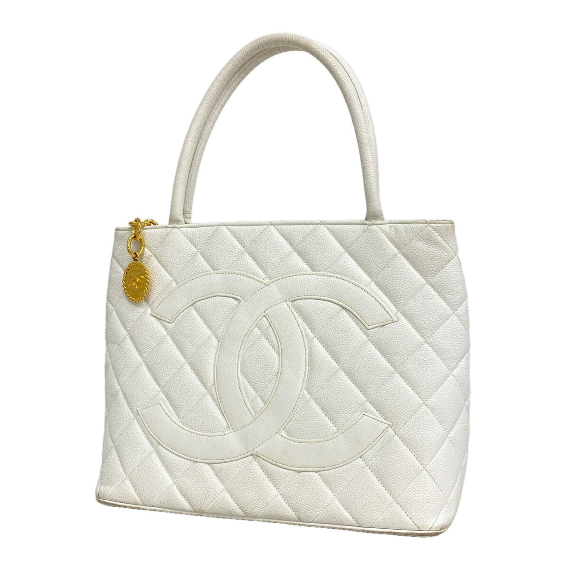 Chanel White Grained Calfskin Tote Bag (Pre-Owned)