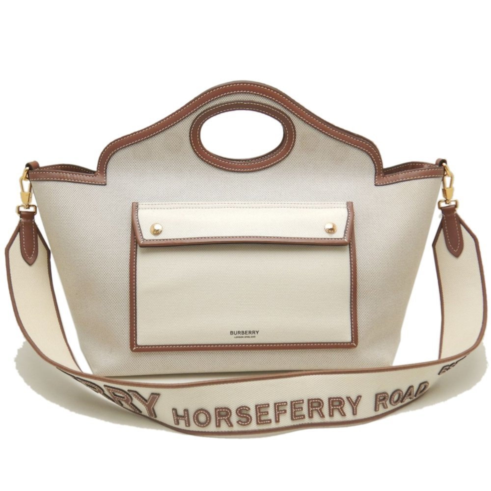 Burberry Gold Canvas Leather Tote Bag (Pre-Owned)