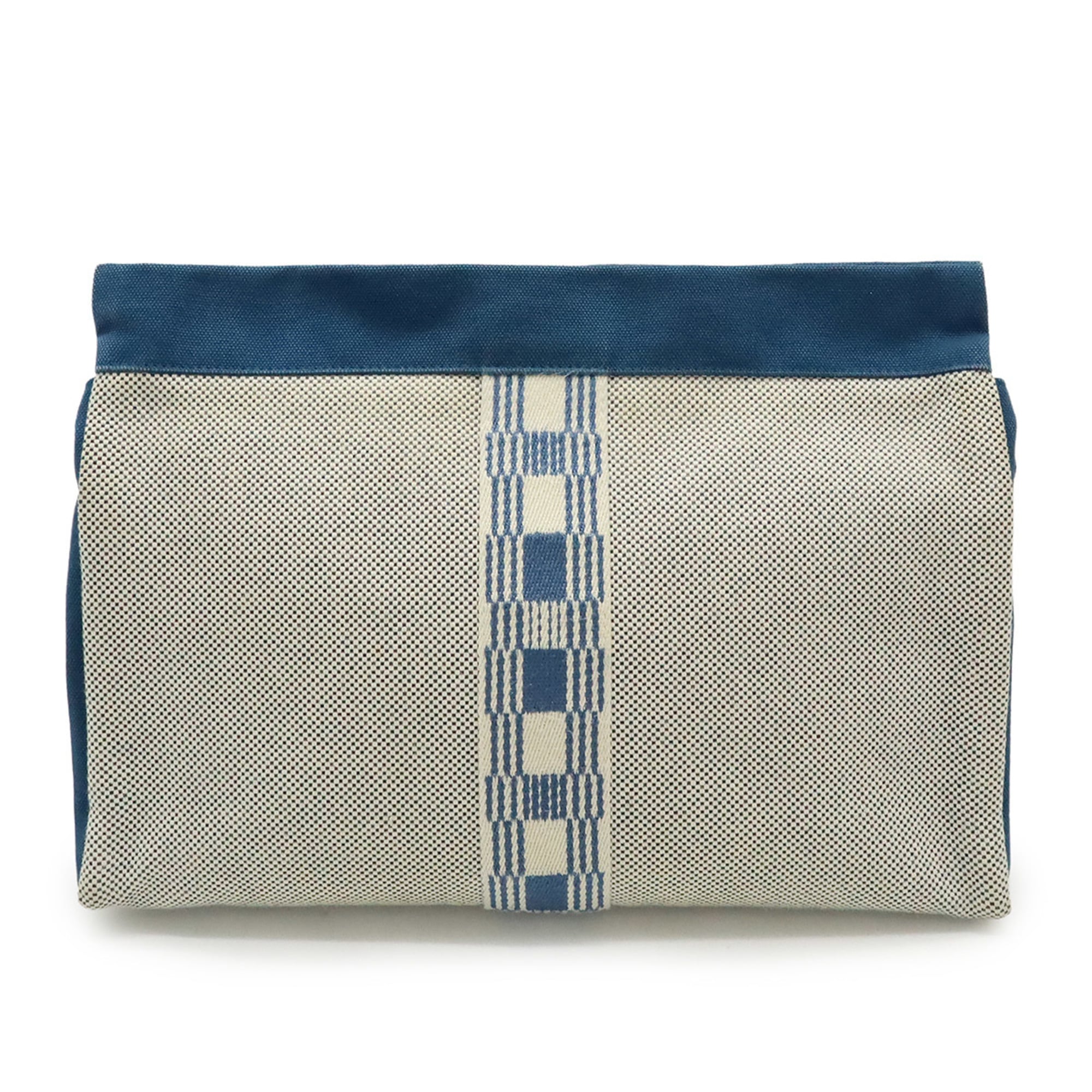 Hermes Blue Ivory Canvas Clutch Bag (Pre-Owned)
