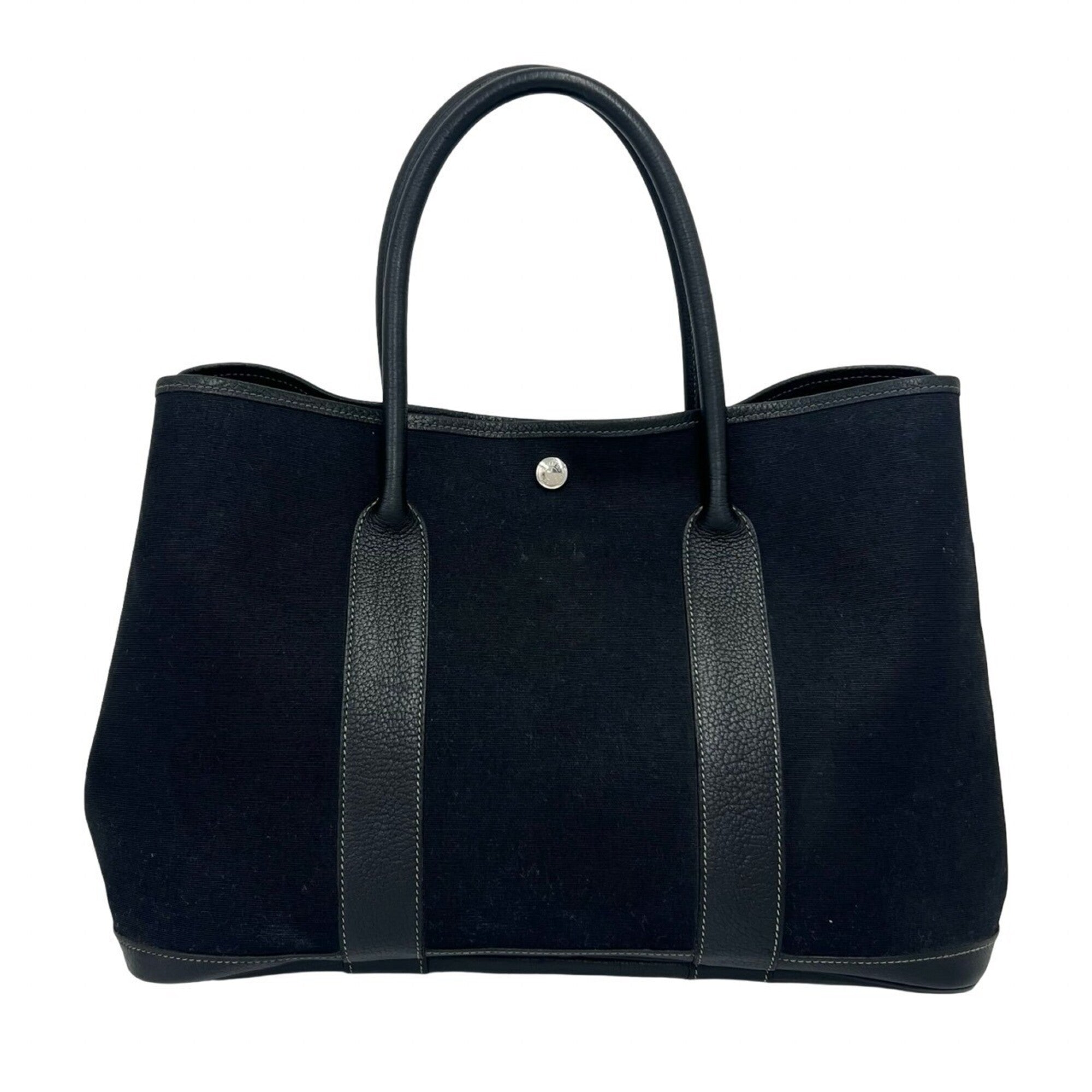 Hermes Black Toile Officier Negonda Leather Handbag Tote Bag (Pre-Owned)