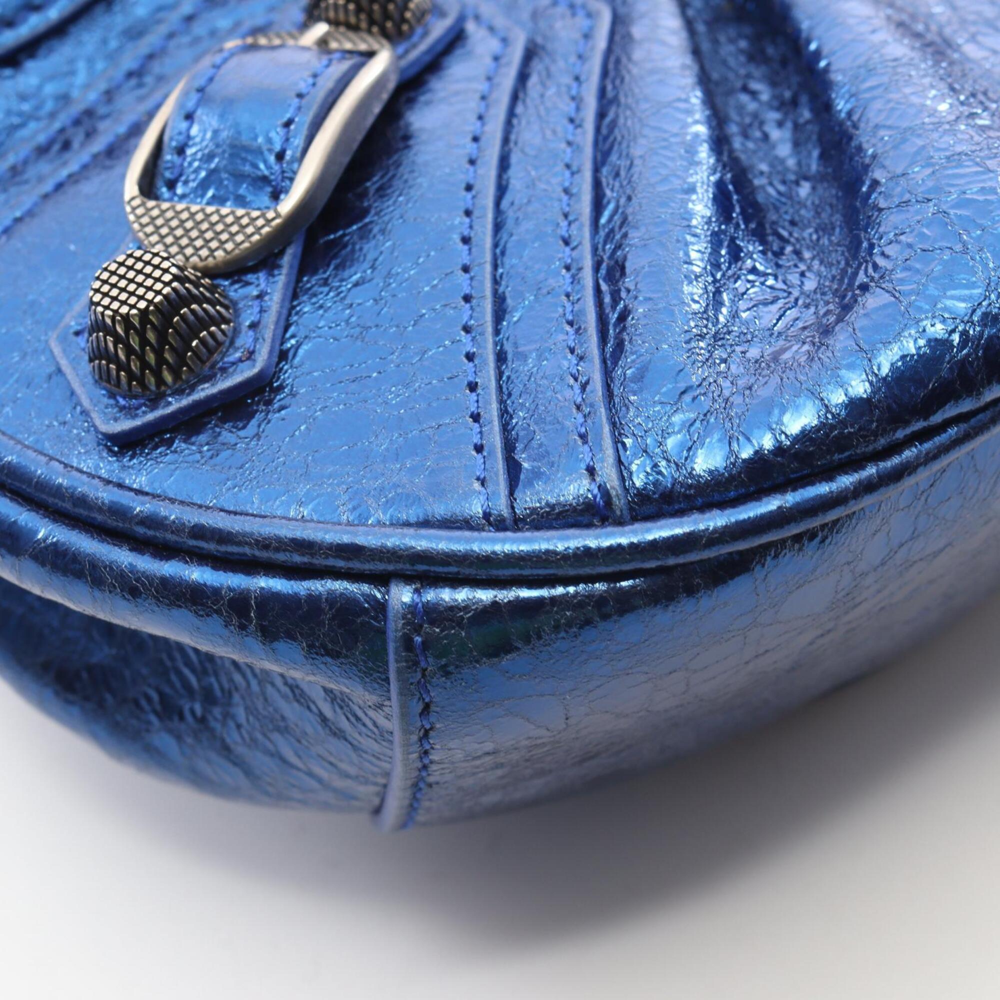 Balenciaga Blue Metallic Leather Handbag Shoulder Bag (Pre-Owned)