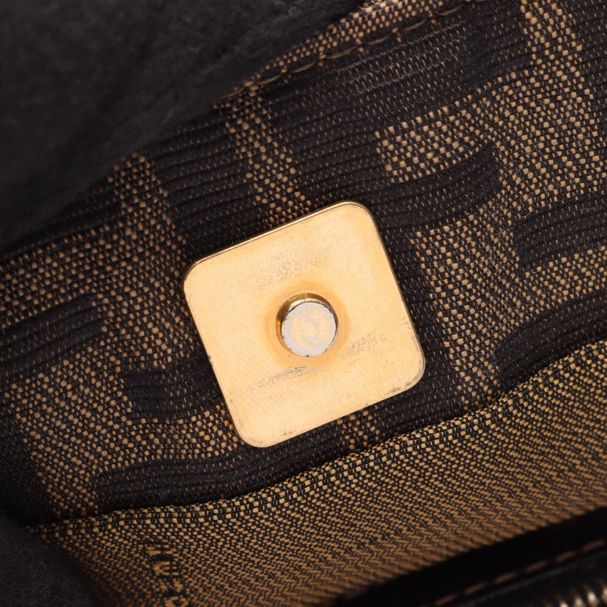 Fendi Black Brown Canvas Leather Handbag (Pre-Owned)