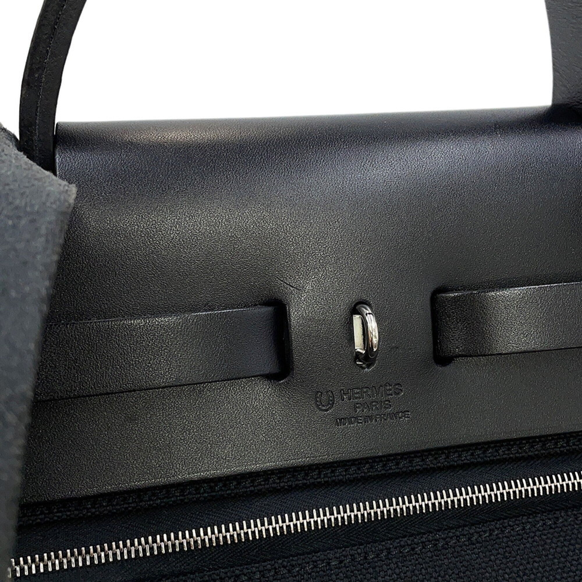 Hermes Black Toile Officier Vache Leather Handbag (Pre-Owned)