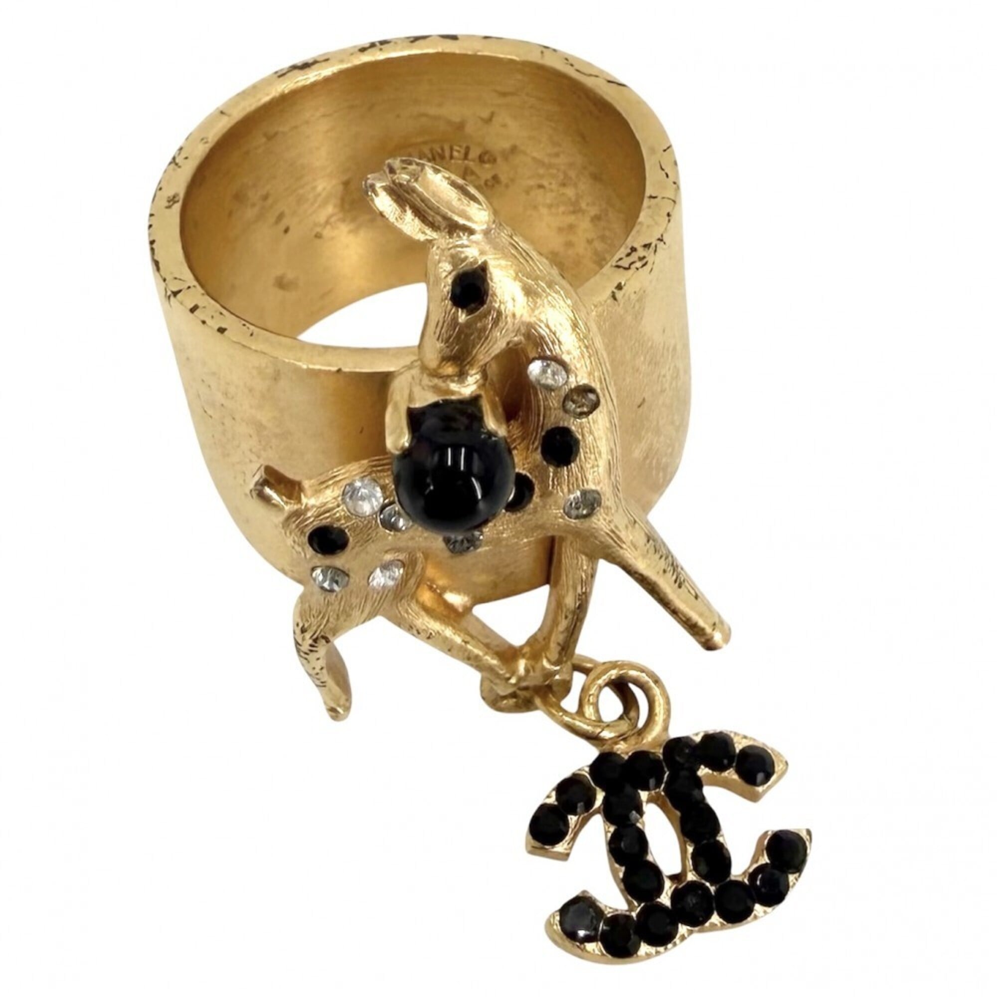 Chanel Gold Plating Rhinestone Band Ring (Pre-Owned)
