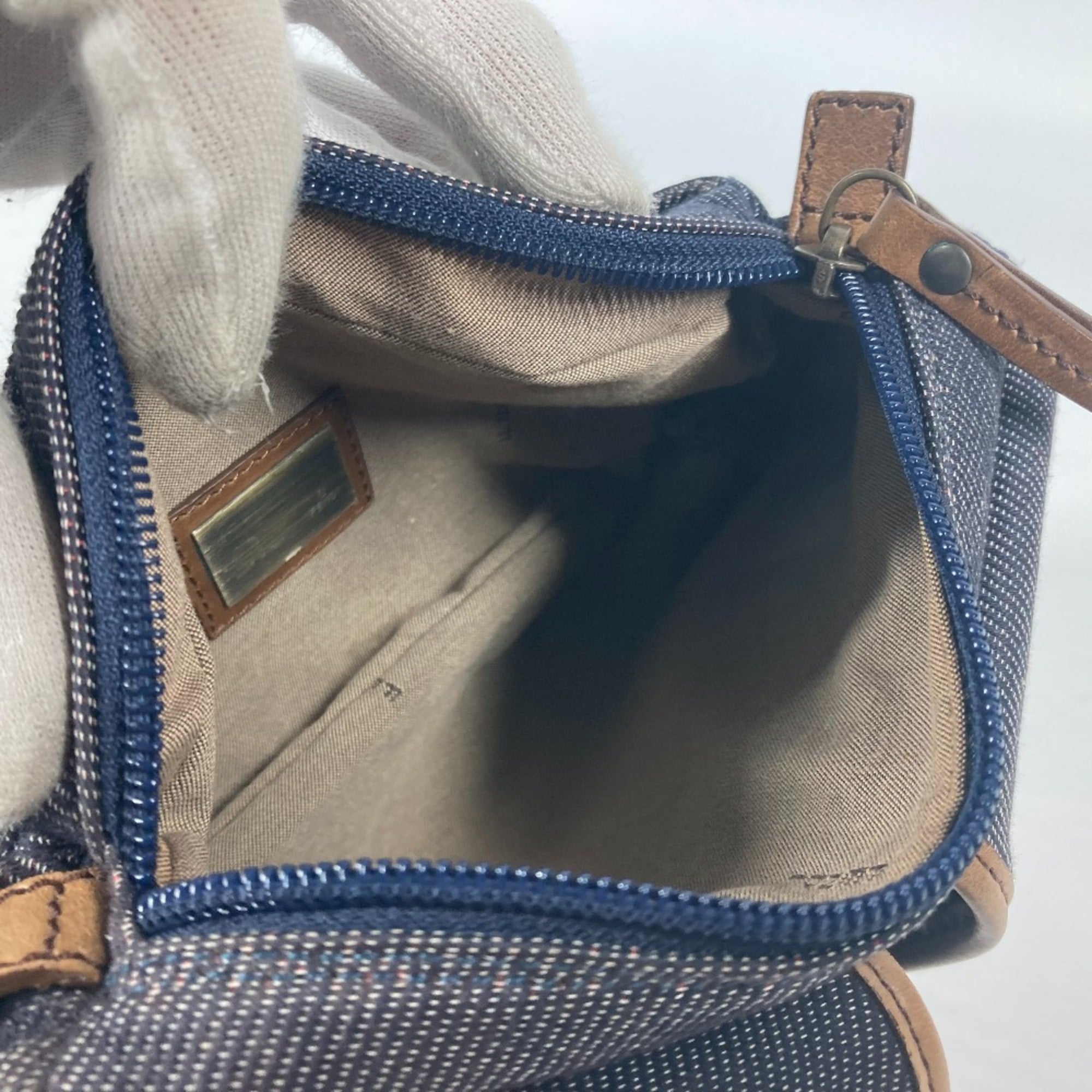 Fendi Blue Multi-Color Leather Canvas Shoulder Bag Sling Bag (Pre-Owned)