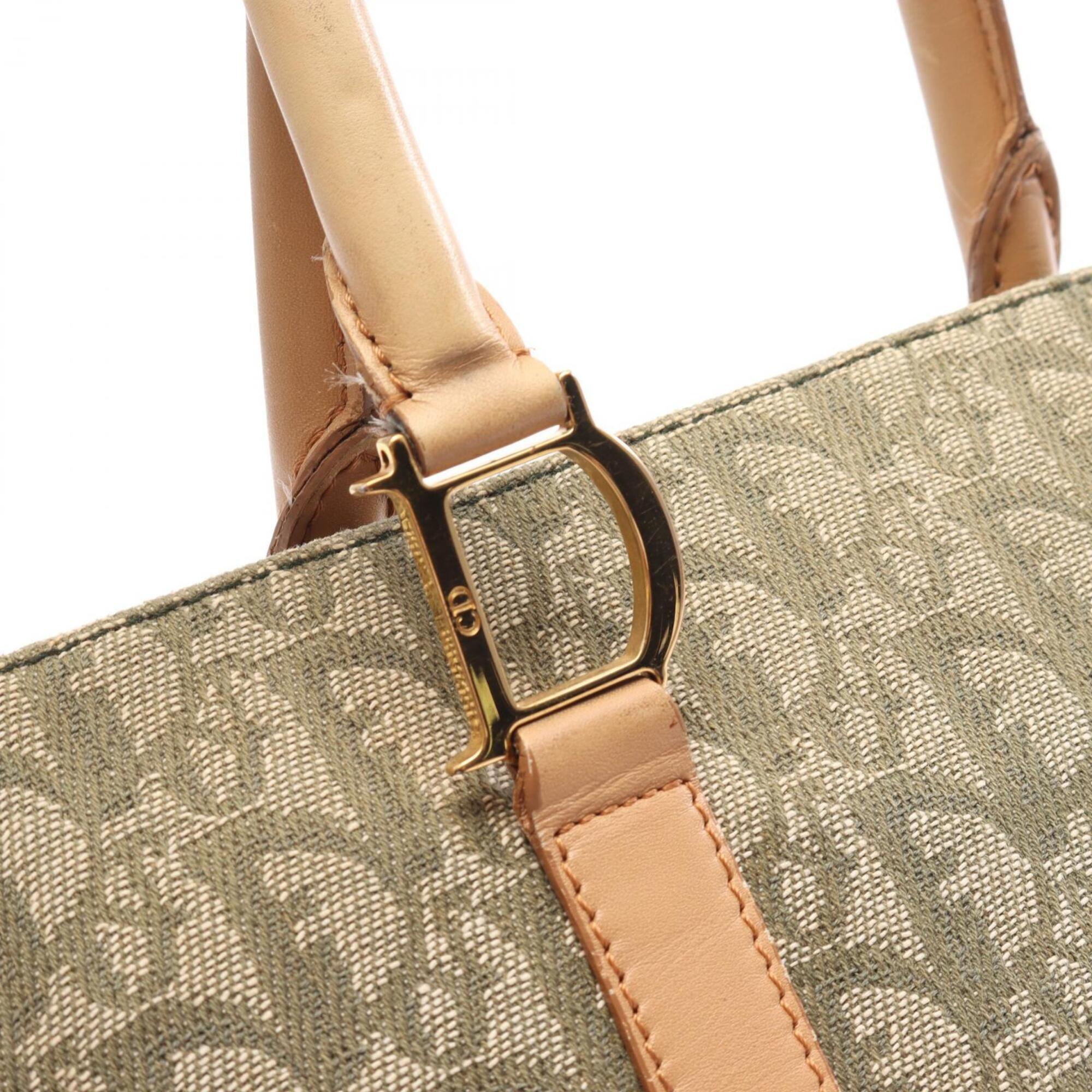 Christian Dior Beige Khaki Canvas Leather Handbag Tote Bag (Pre-Owned)