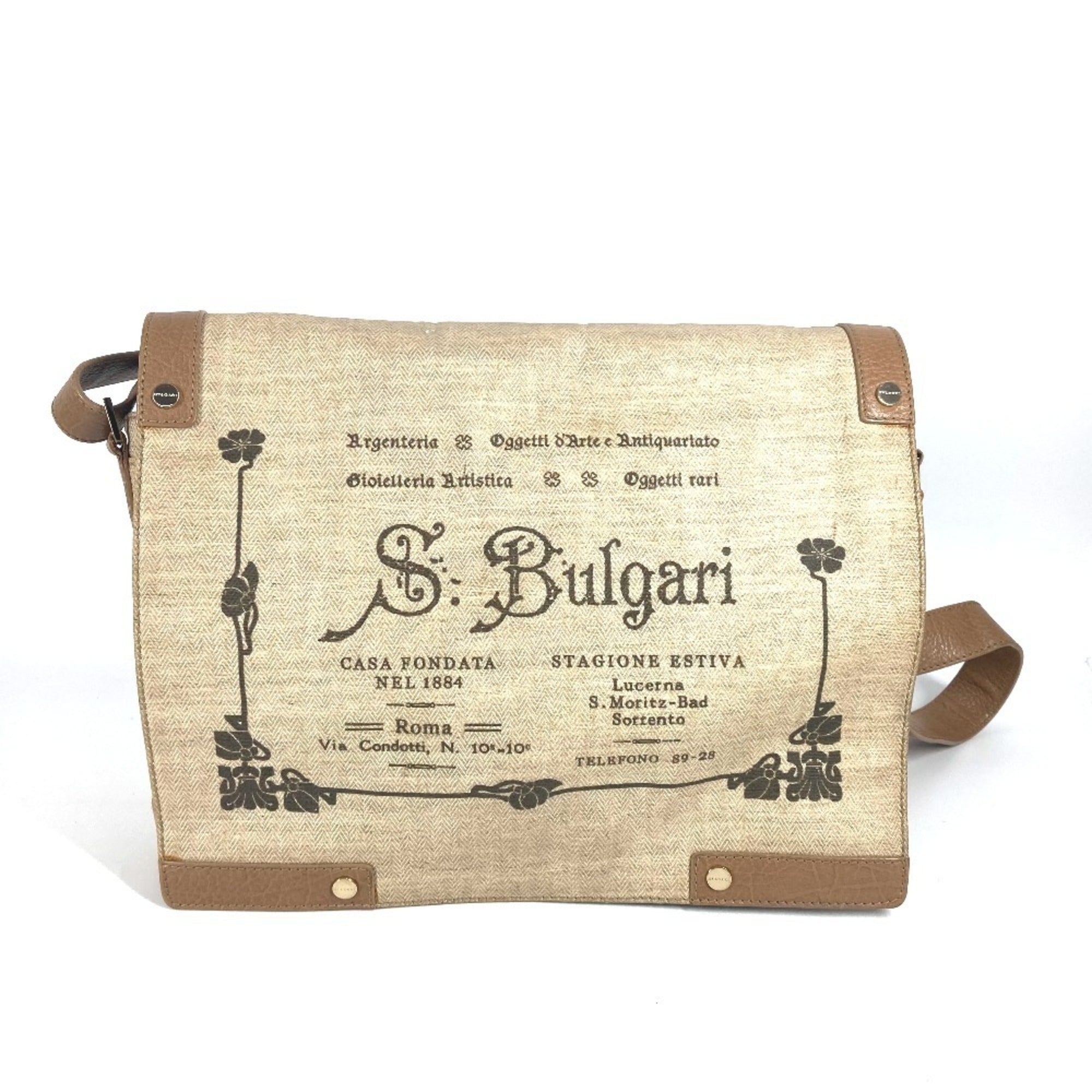 Bvlgari Beige Leather Coated Canvas Shoulder Bag (Pre-Owned)