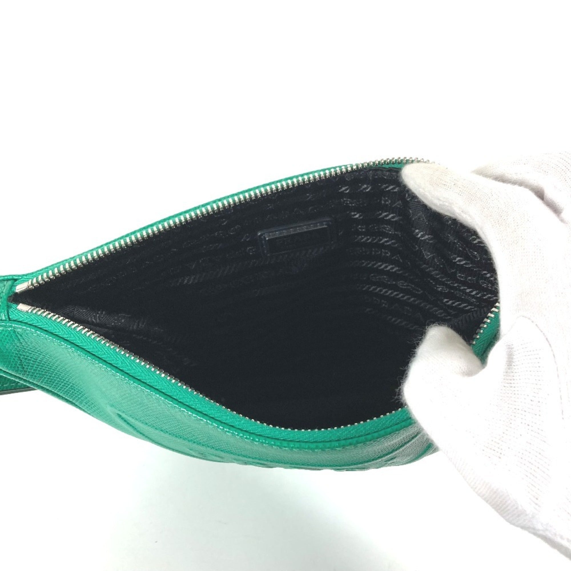 Prada Green Saffiano Triangle Clutch Bag Pouch (Pre-Owned)