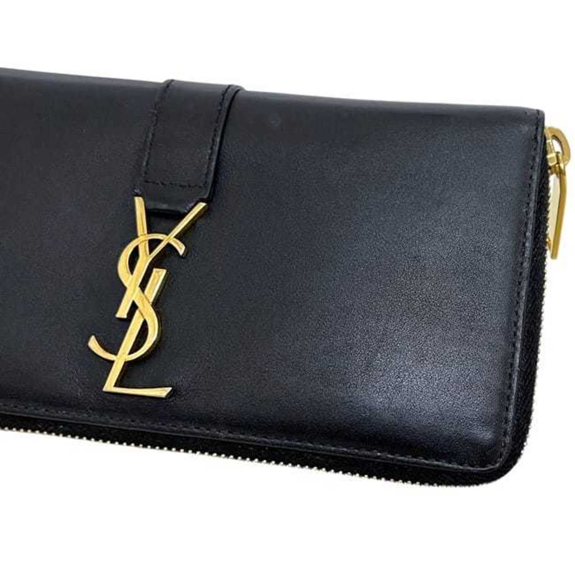 Saint Laurent Black Leather Long Wallet (Bi-Fold) (Pre-Owned)