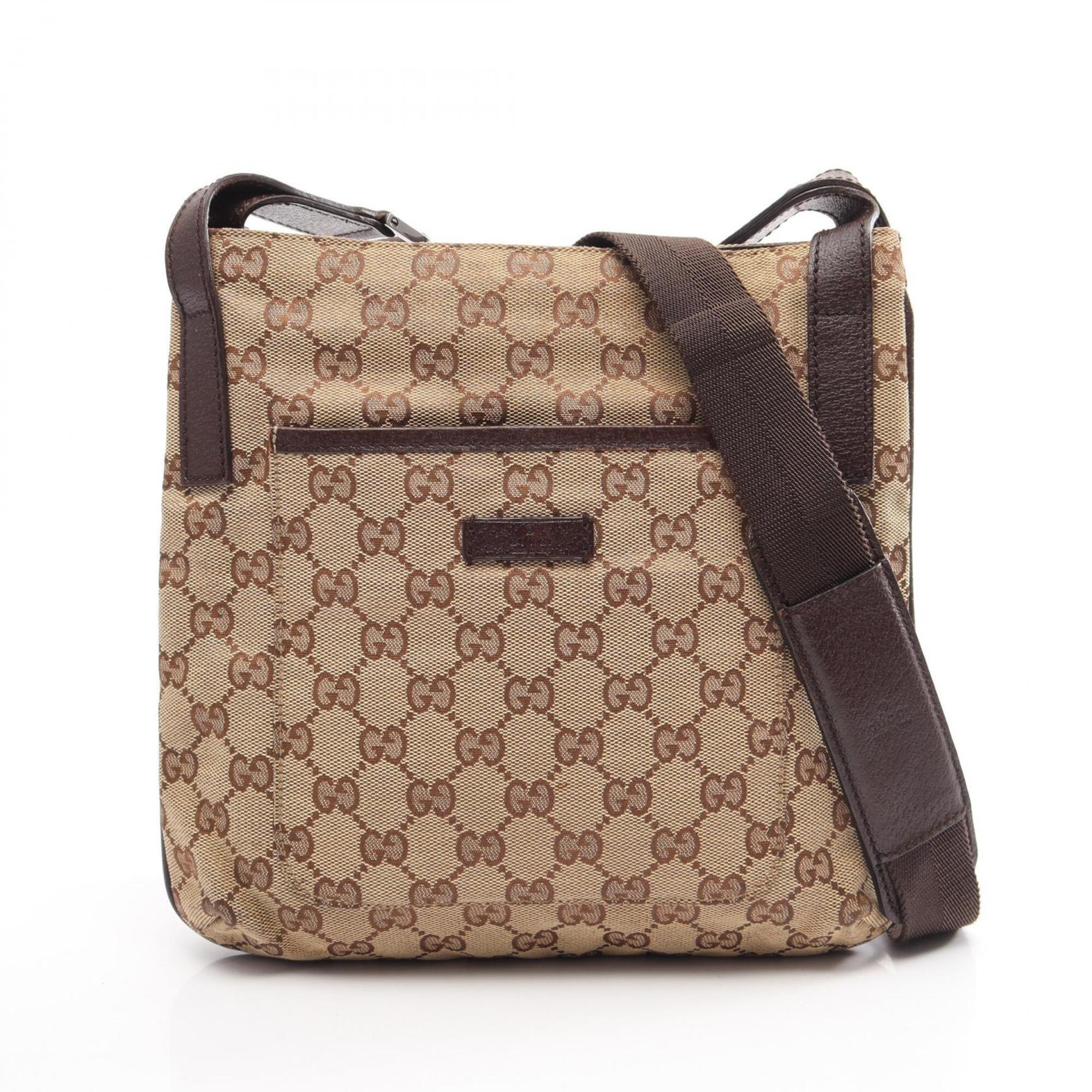 Gucci Beige Brown Canvas Leather Handbag Shoulder Bag (Pre-Owned)