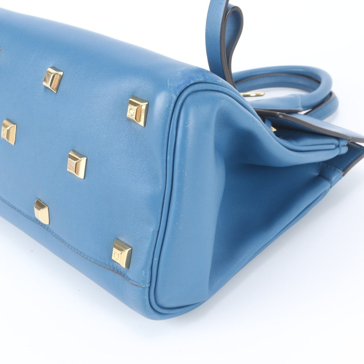 Salvatore Ferragamo Gancini Blue Leather Handbag Tote Bag (Pre-Owned)