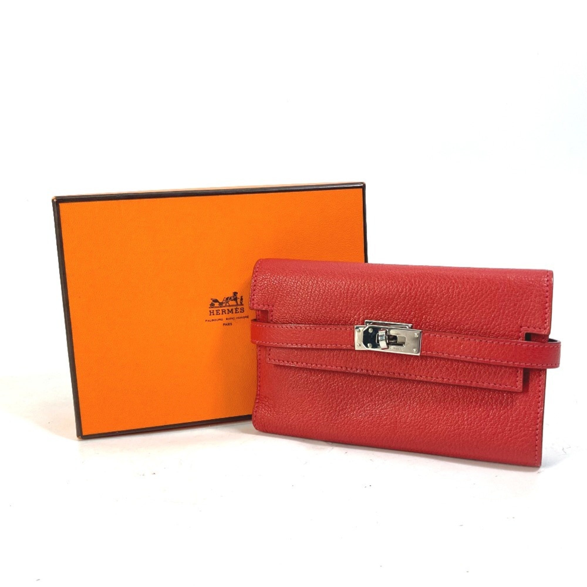 Hermes Red Color Chevre Leather Wallet (Tri-Fold) (Pre-Owned)