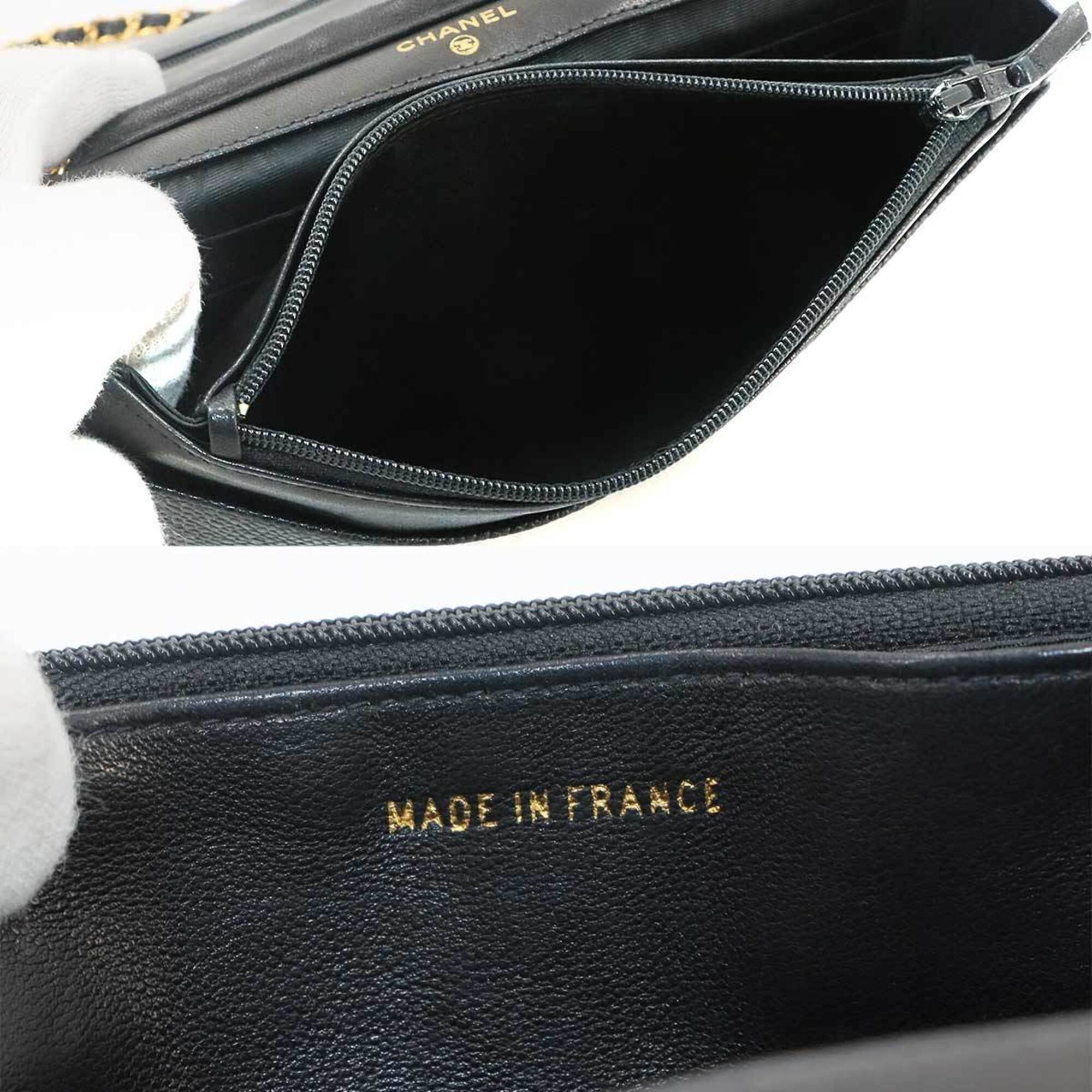 Chanel Black Grained Calfskin Chain/Shoulder Wallet (Pre-Owned)
