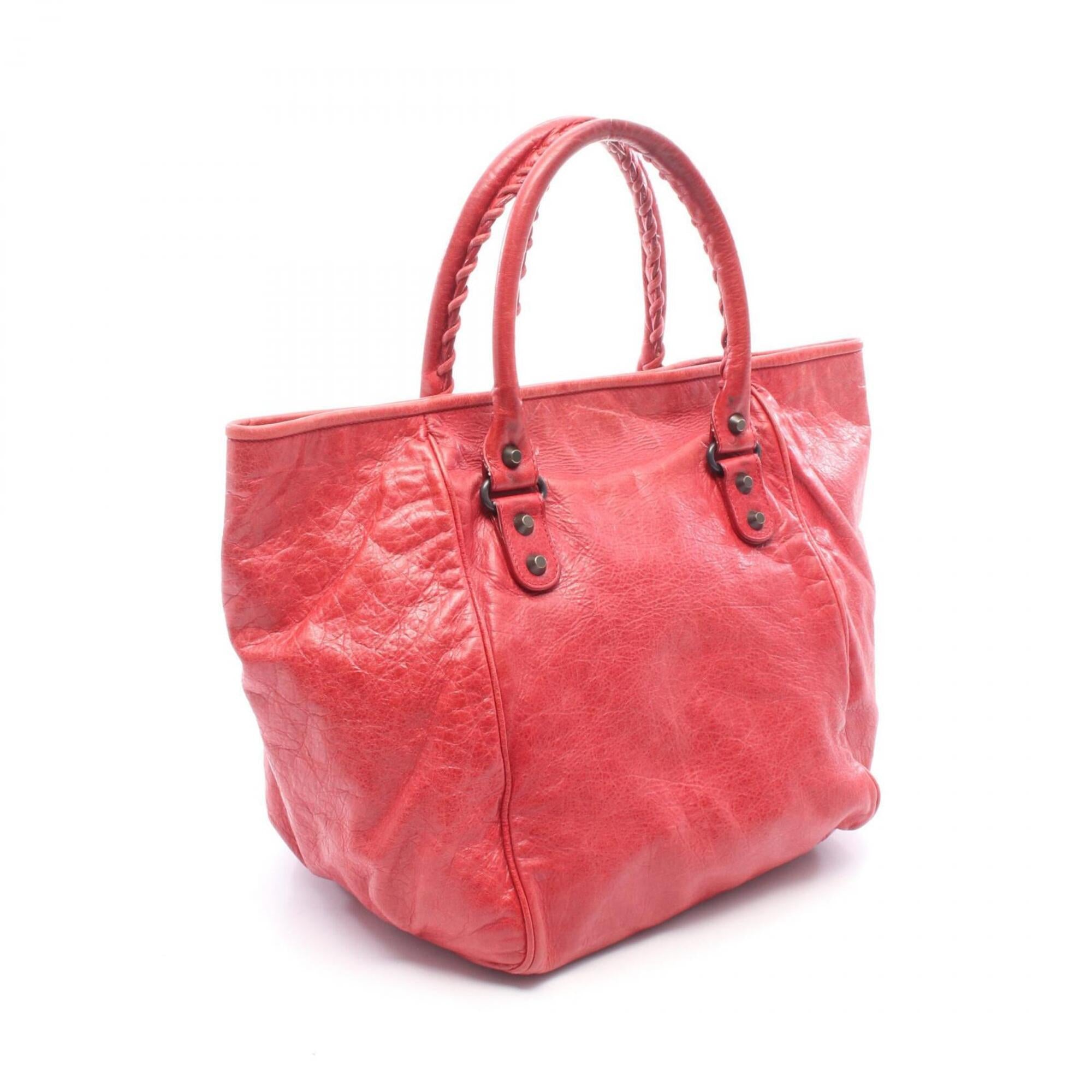 Balenciaga Red Color Leather Handbag Tote Bag (Pre-Owned)