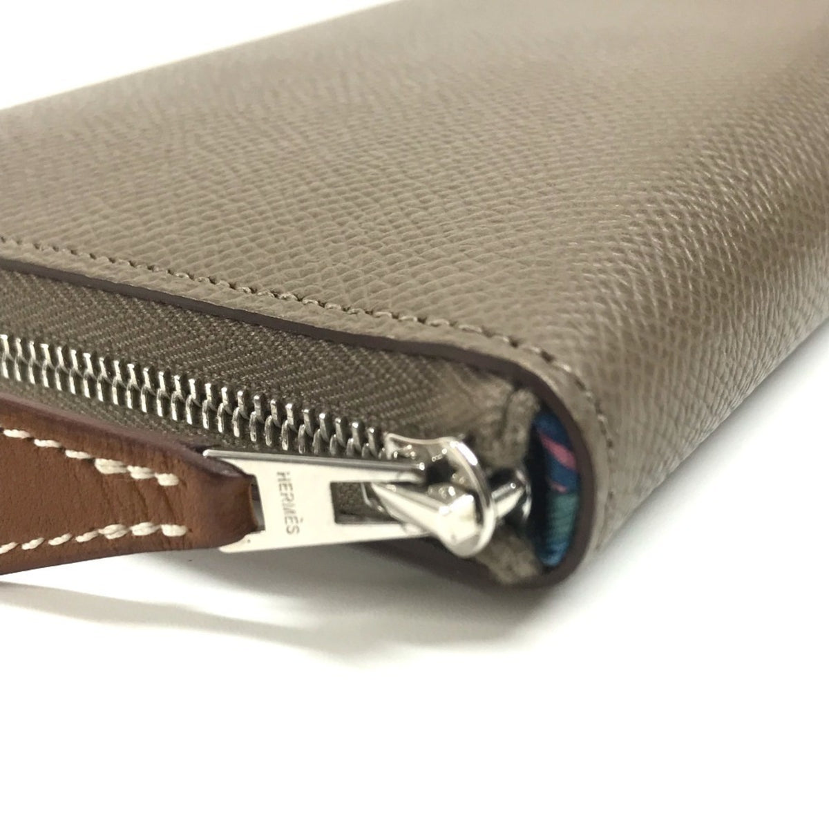 Hermes Silk'in Gray Epsom Leather Long Wallet (Bi-Fold) (Pre-Owned)