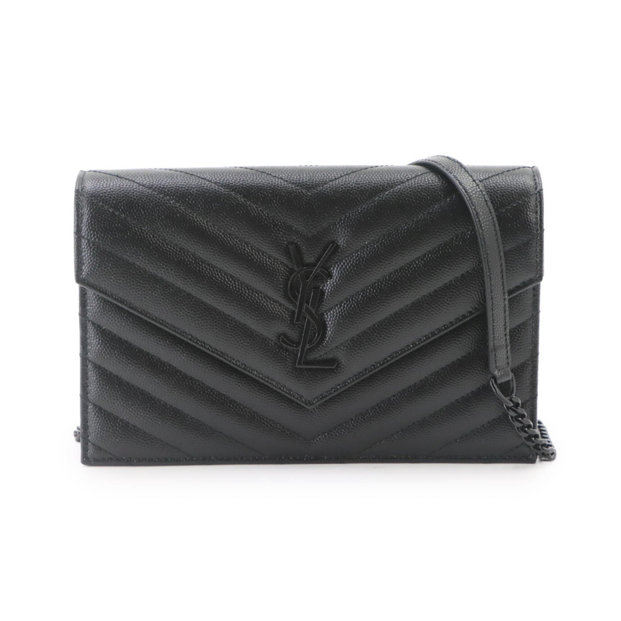 Saint Laurent Black Leather Chain/Shoulder Wallet (Pre-Owned)