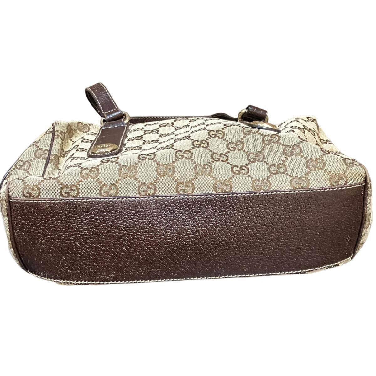 Gucci Gg Canvas Beige Brown Canvas Leather Handbag (Pre-Owned)