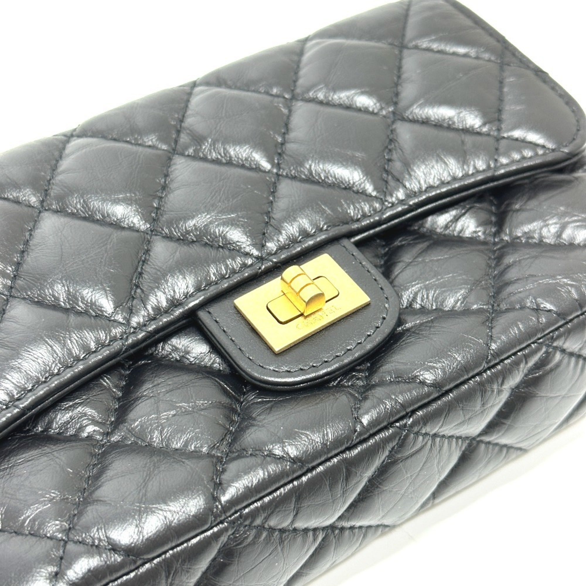 Chanel 2.55 Black Leather Shoulder Bag (Pre-Owned)