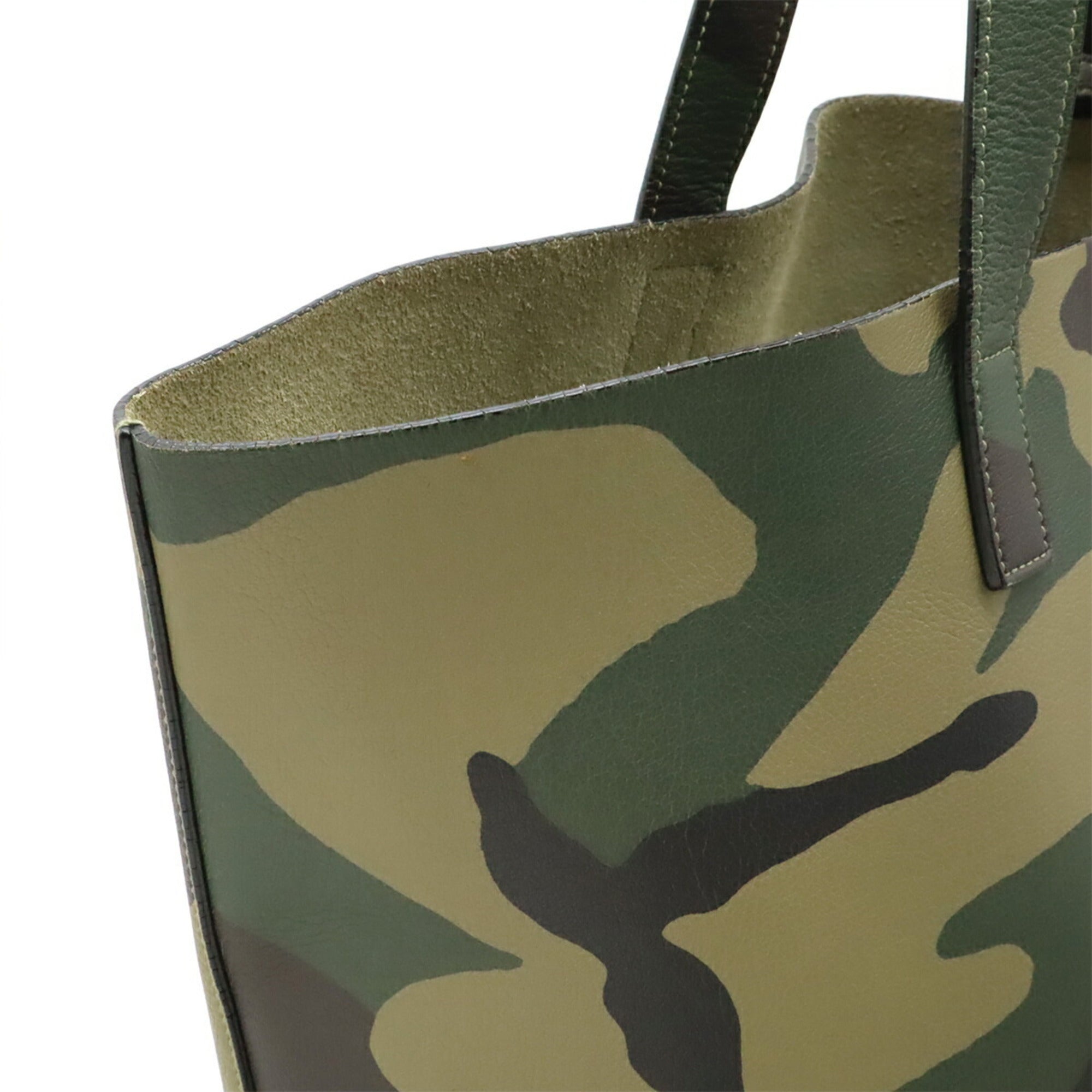 Yves Saint Laurent Camouflage Khaki Leather Pouch Tote Bag (Pre-Owned)