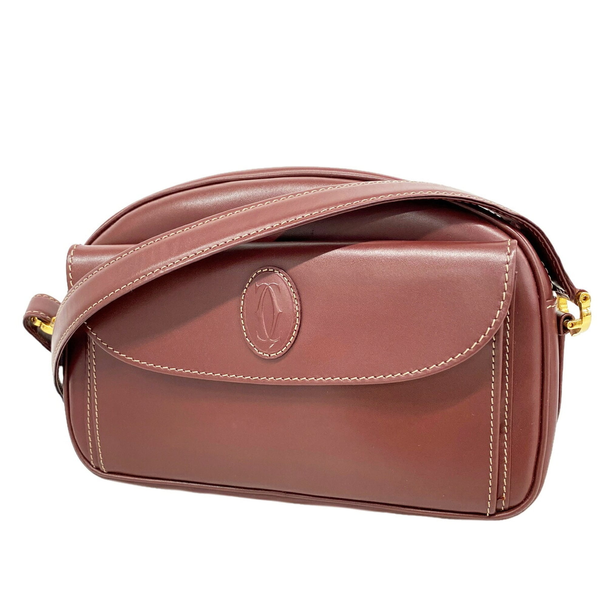 Cartier Bordeaux Leather Shoulder Bag (Pre-Owned)