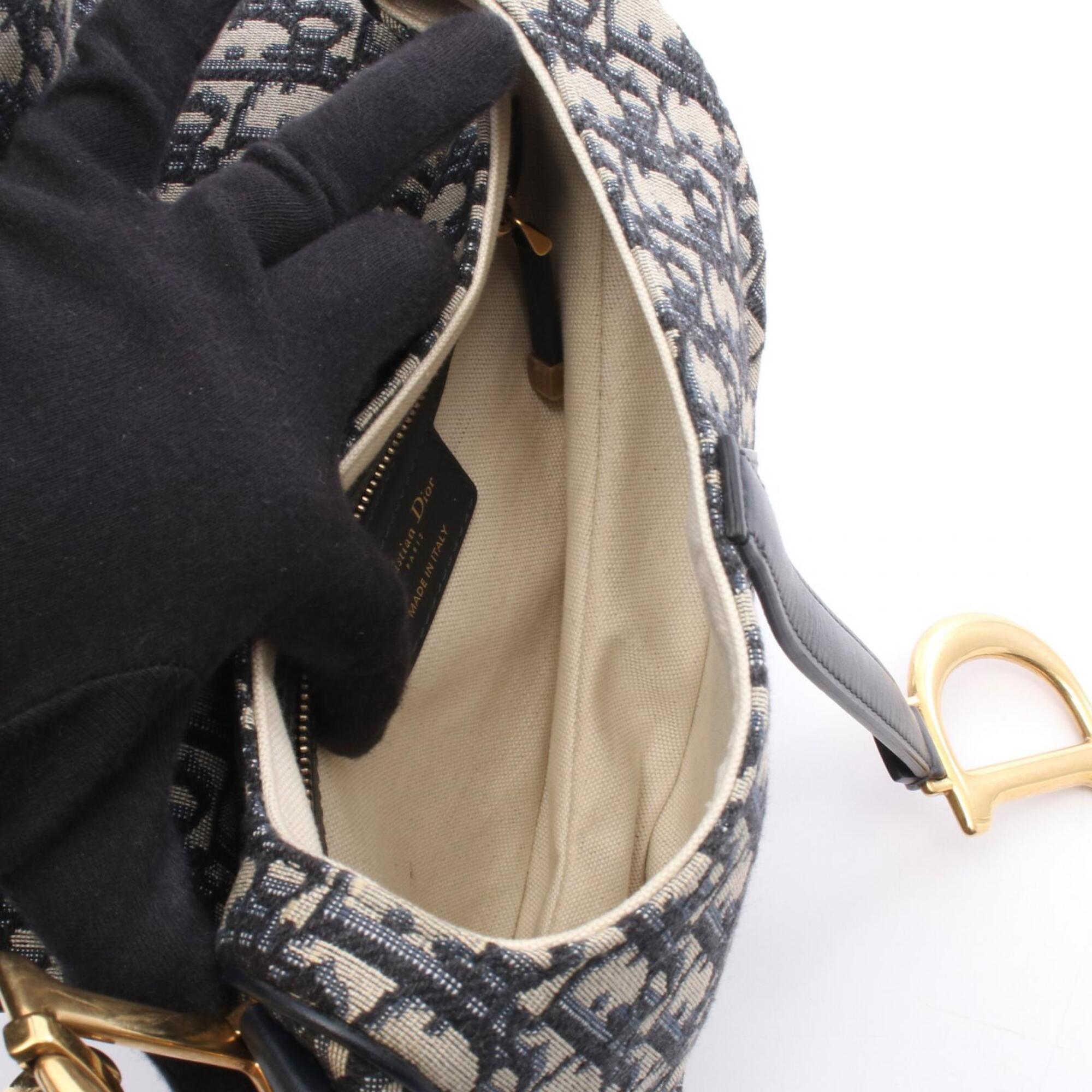 Christian Dior Beige Navy Canvas Leather Handbag Saddle Bag (Pre-Owned)