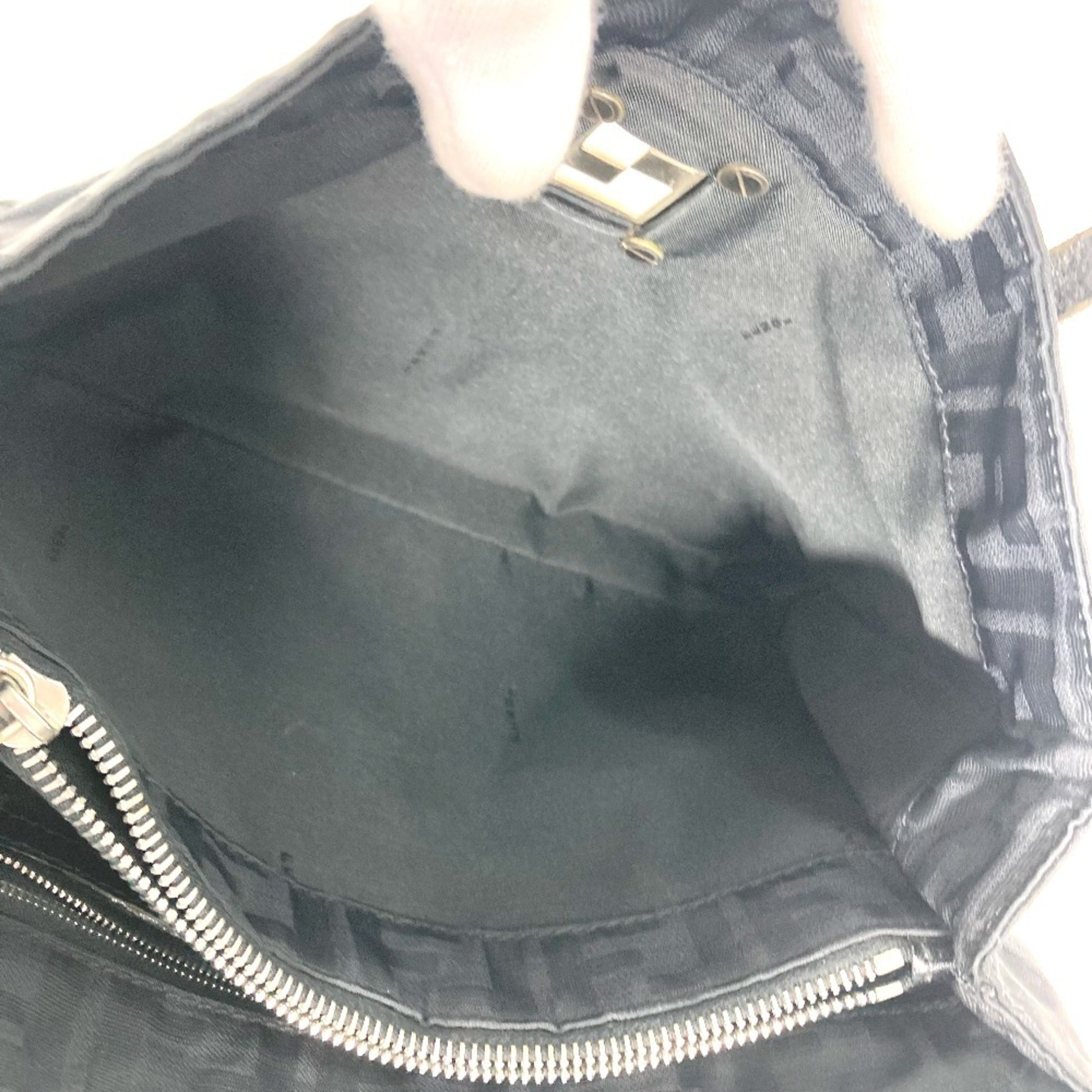 Fendi Zucca Black Nylon Leather Handbag Tote Bag (Pre-Owned)