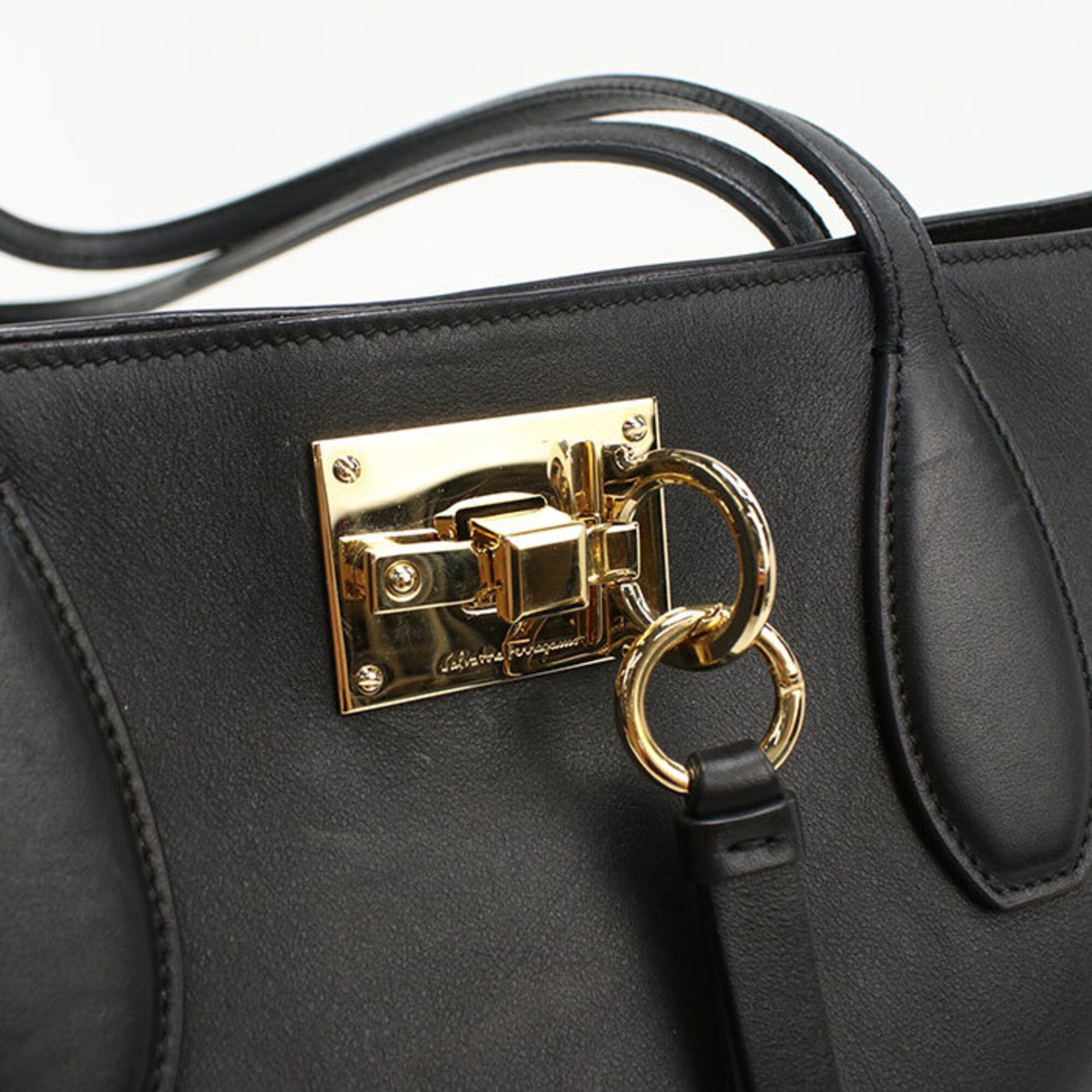 Salvatore Ferragamo Black Leather Tote Bag (Pre-Owned)
