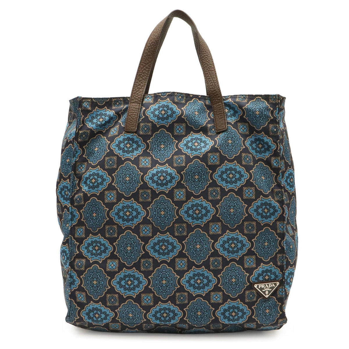 Prada Blue Brown Navy Tessuto Tote Bag (Pre-Owned)