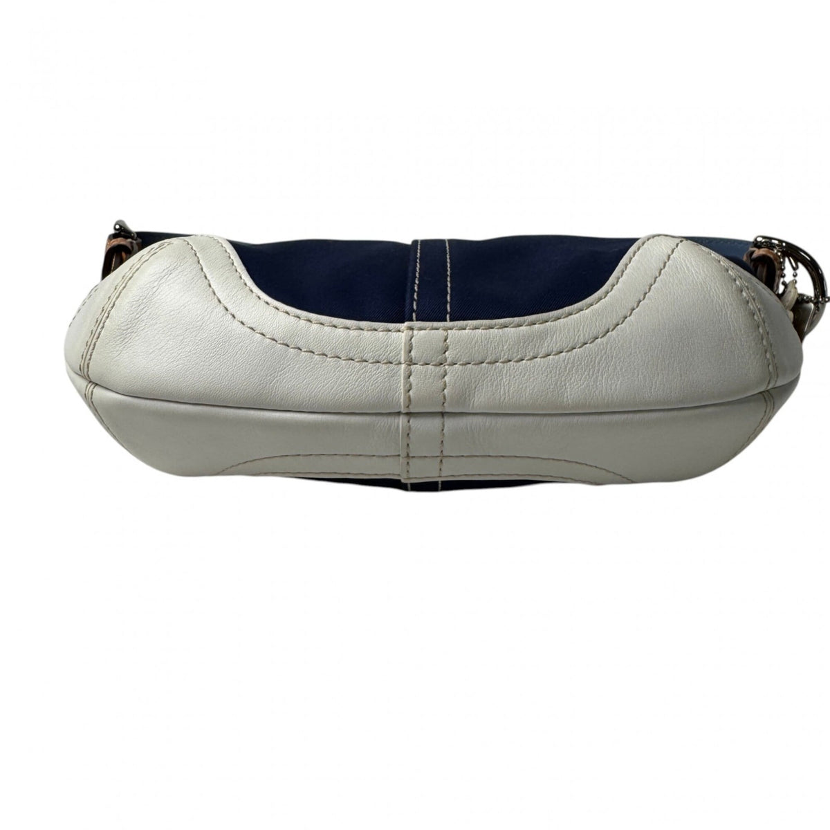 Coach Light Brown Navy White Canvas Leather Handbag (Pre-Owned)