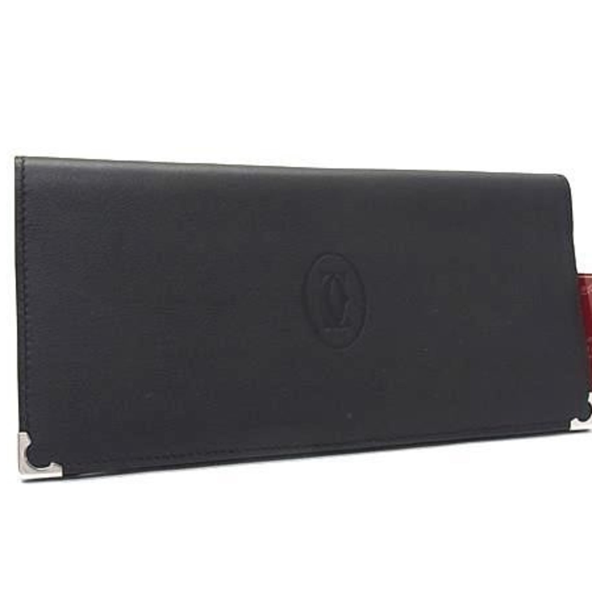 Cartier Cabochon Black Leather Long Wallet (Bi-Fold) (Pre-Owned)
