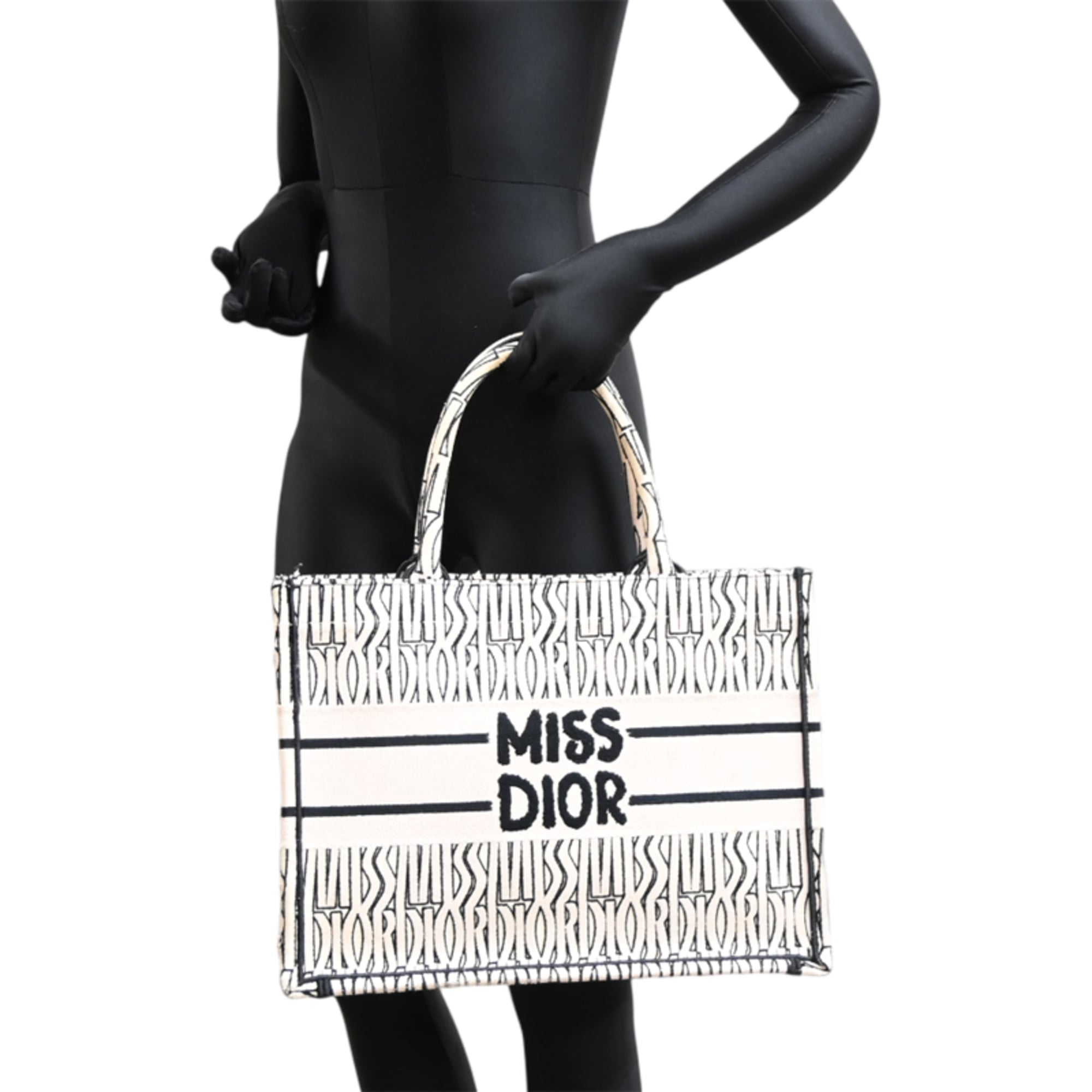 Christian Dior Beige Black Canvas Tote Bag (Pre-Owned)