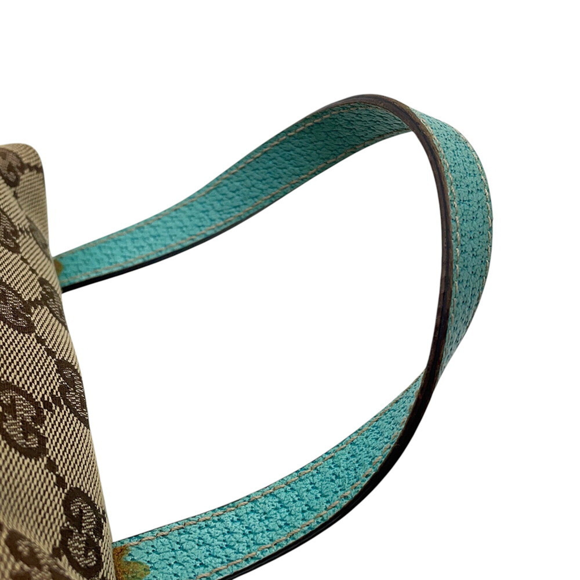 Gucci Beige Light Blue Gg Canvas Leather Handbag (Pre-Owned)