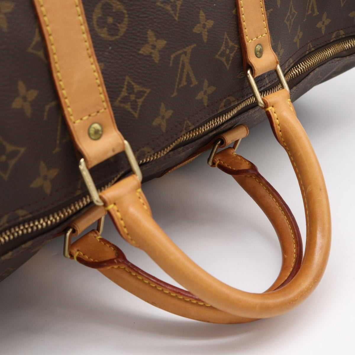 Louis Vuitton Beige Blue Brown Monogram Coated Canvas Leather Boston Bag Handbag (Pre-Owned)